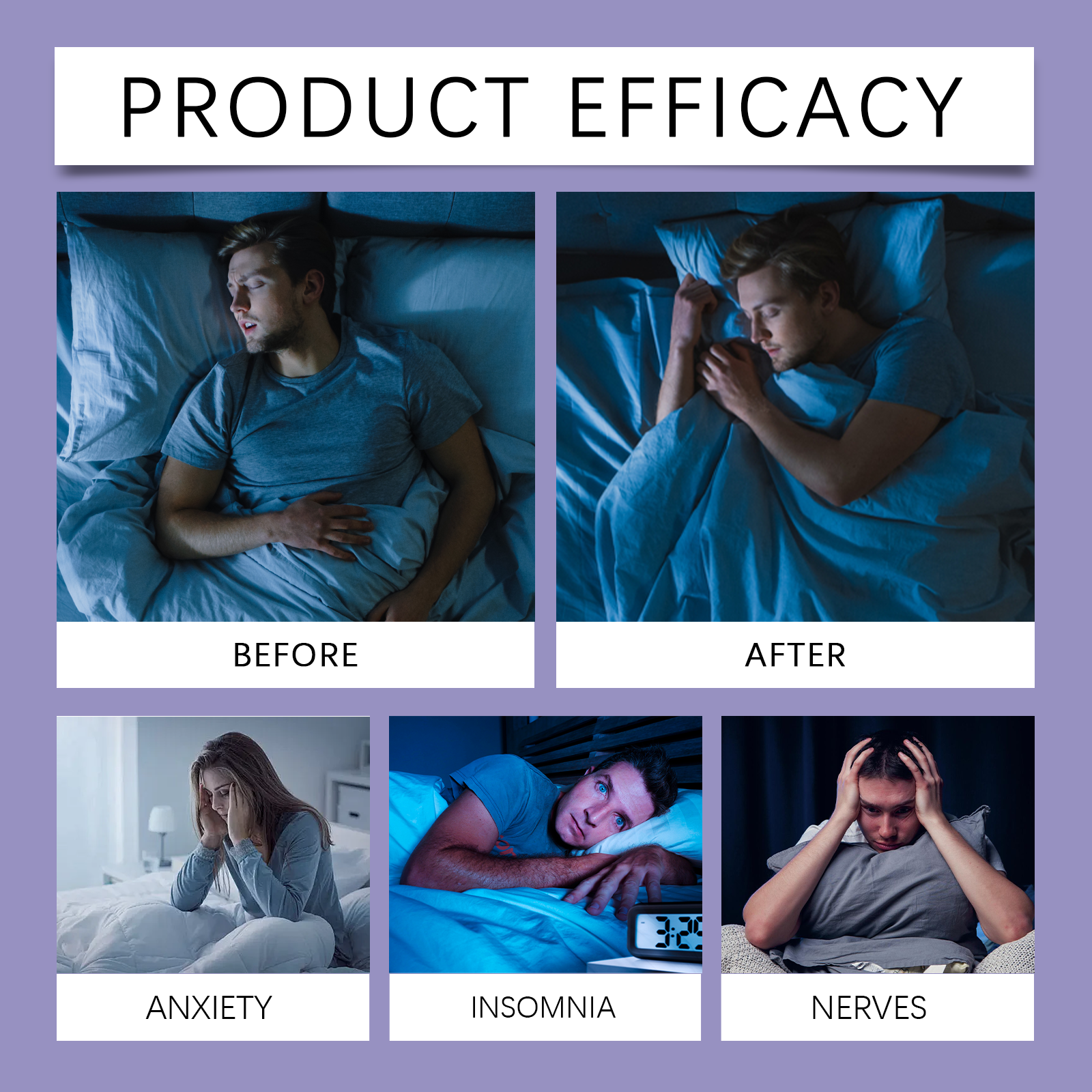 Night patch sleep comparison graphic with calming lavender design