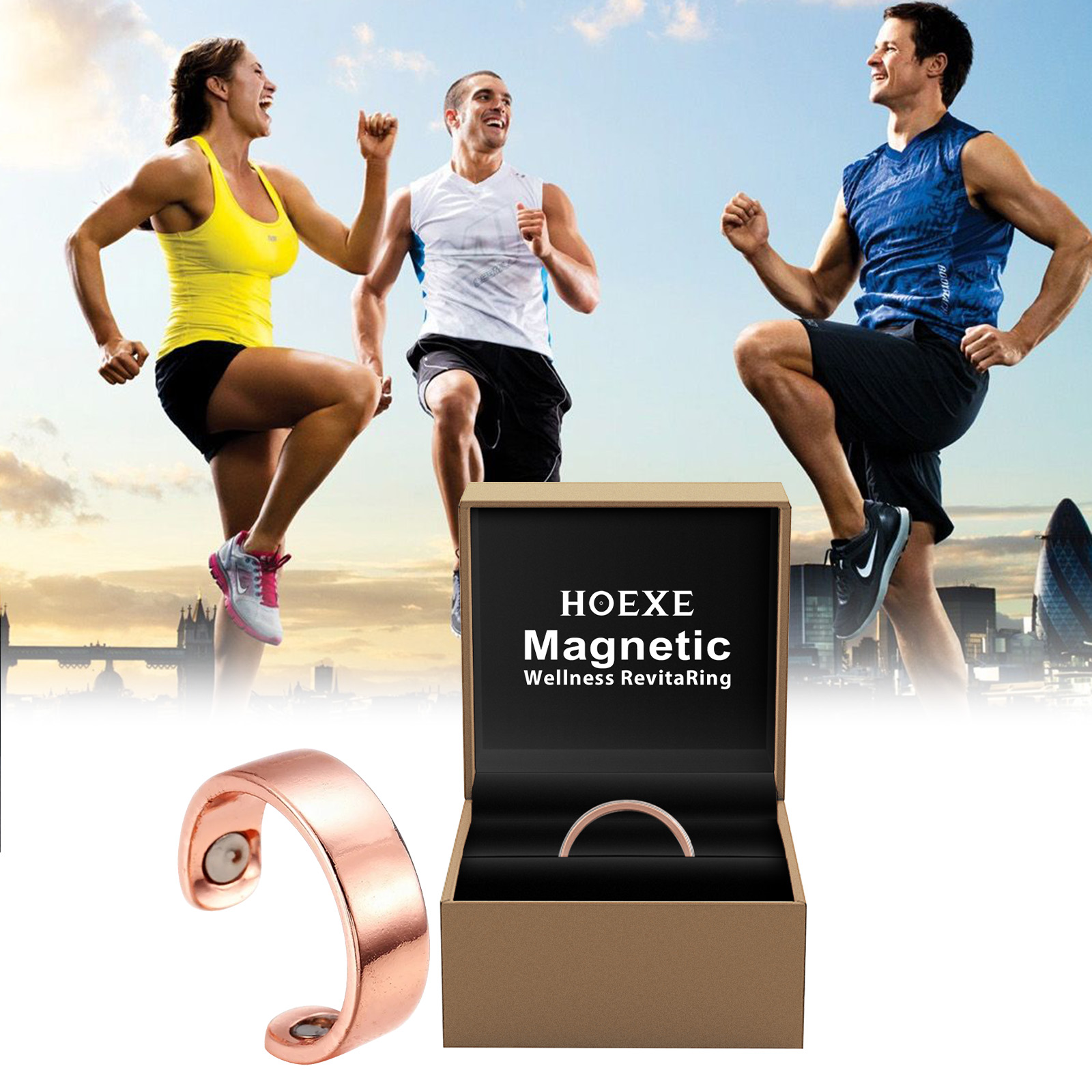 Portable wellness ring shown with active lifestyle