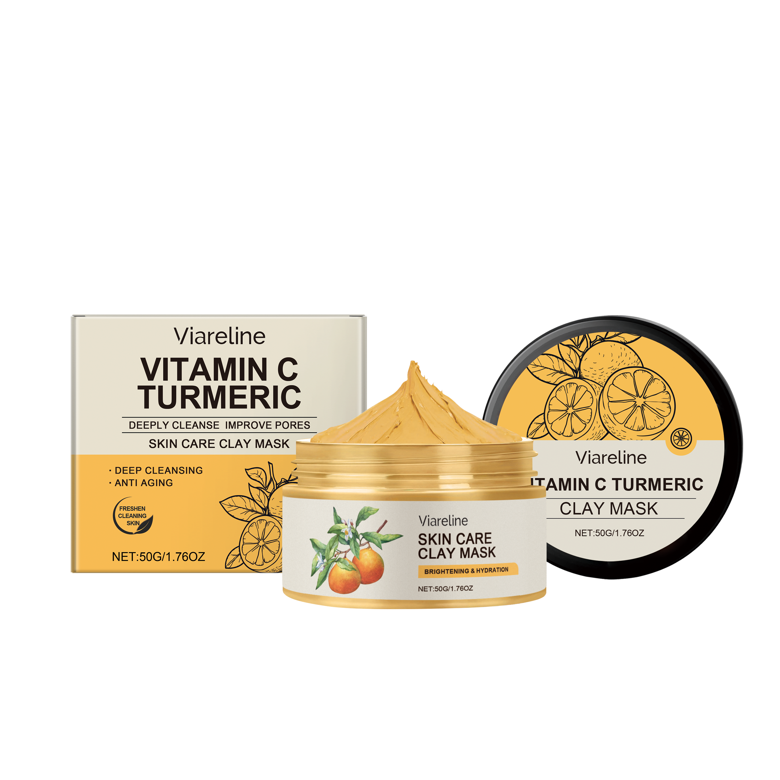 Viareline Vitamin C Deep Cleansing Mud Mask Gently Cleans, Hydrates And Moisturizes Facial Skin