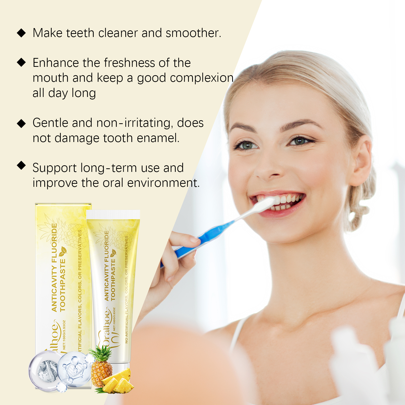 Adult using gentle cream toothpaste during brushing