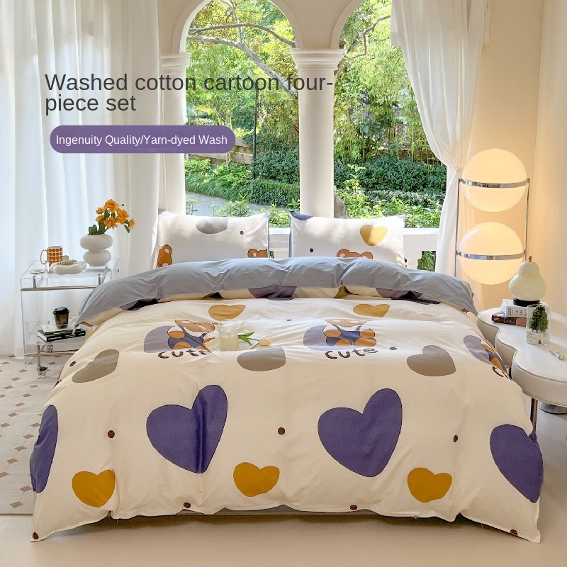 Cartoon Four-Piece Set Fresh Autumn and Winter Single Student Dormitory Bedding Sheet Three-Piece