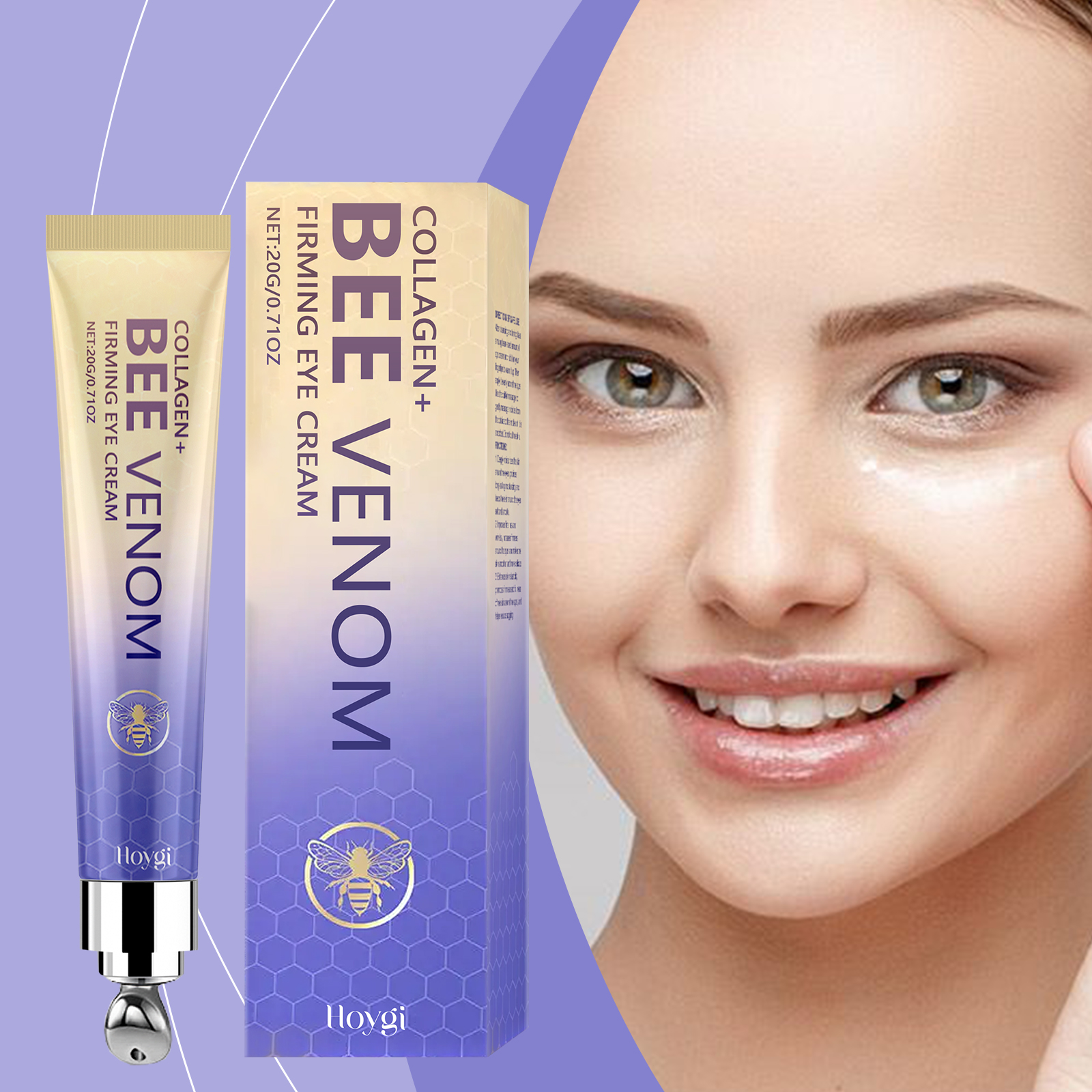 Lifestyle image of woman with glowing, brightened eye area, healthy skin texture visible
