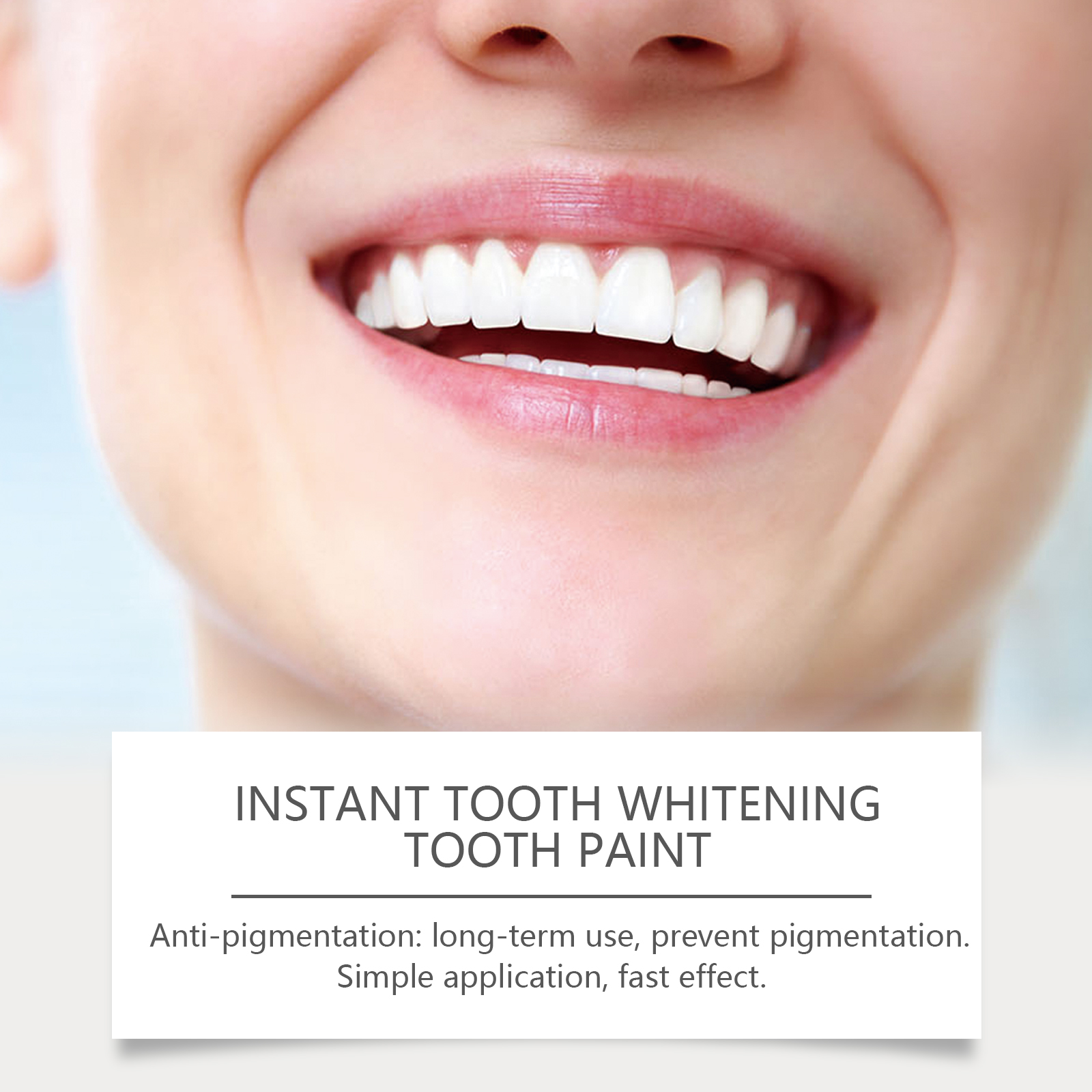 Close-up bright smile with portable tooth paint
