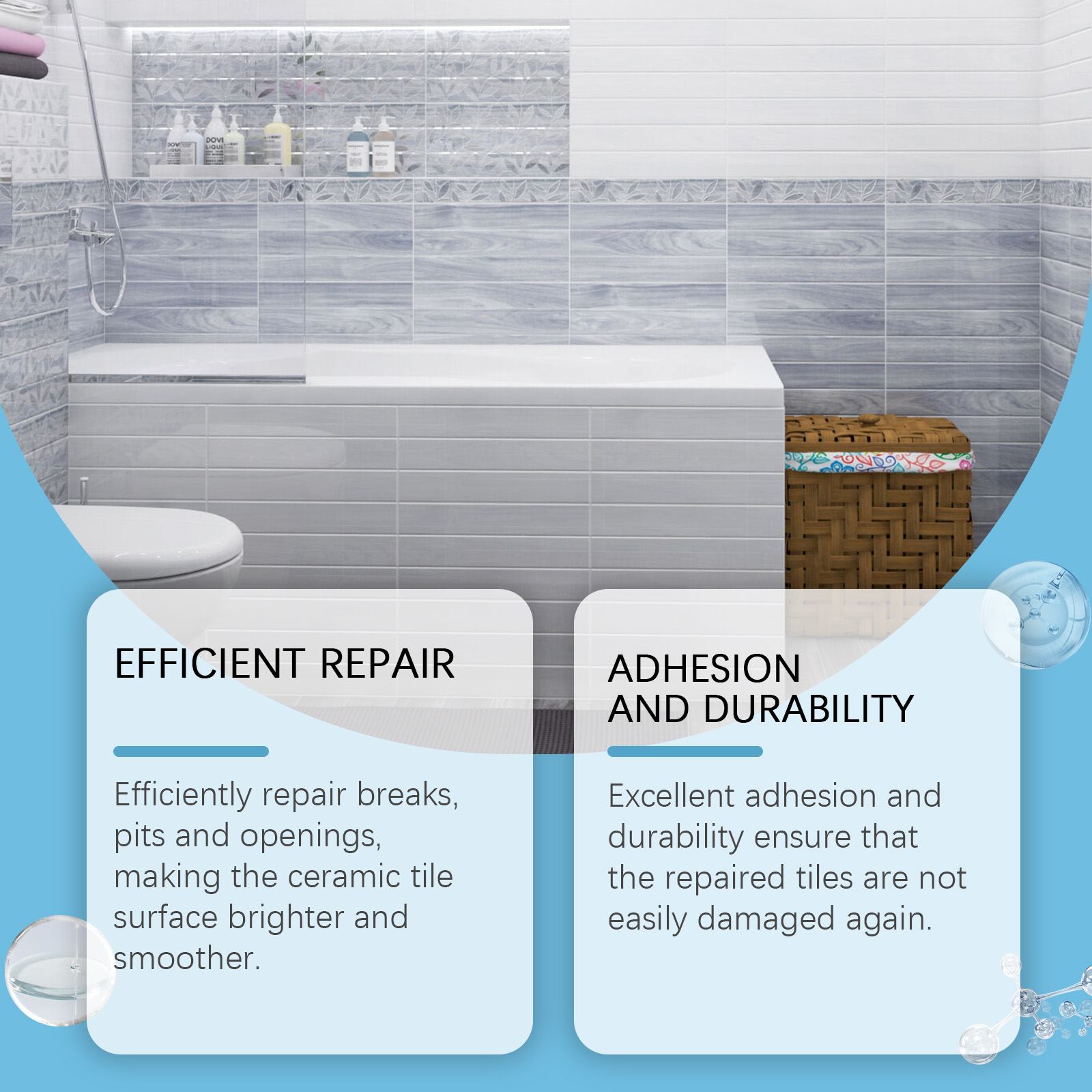 Ceramic repair paste shown in bathroom setting