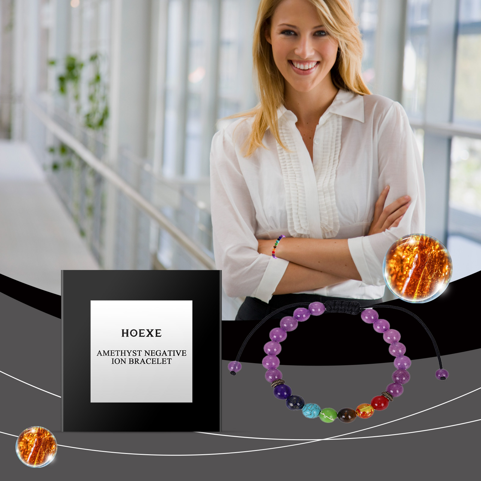 Colorful bracelet worn with polished outfit