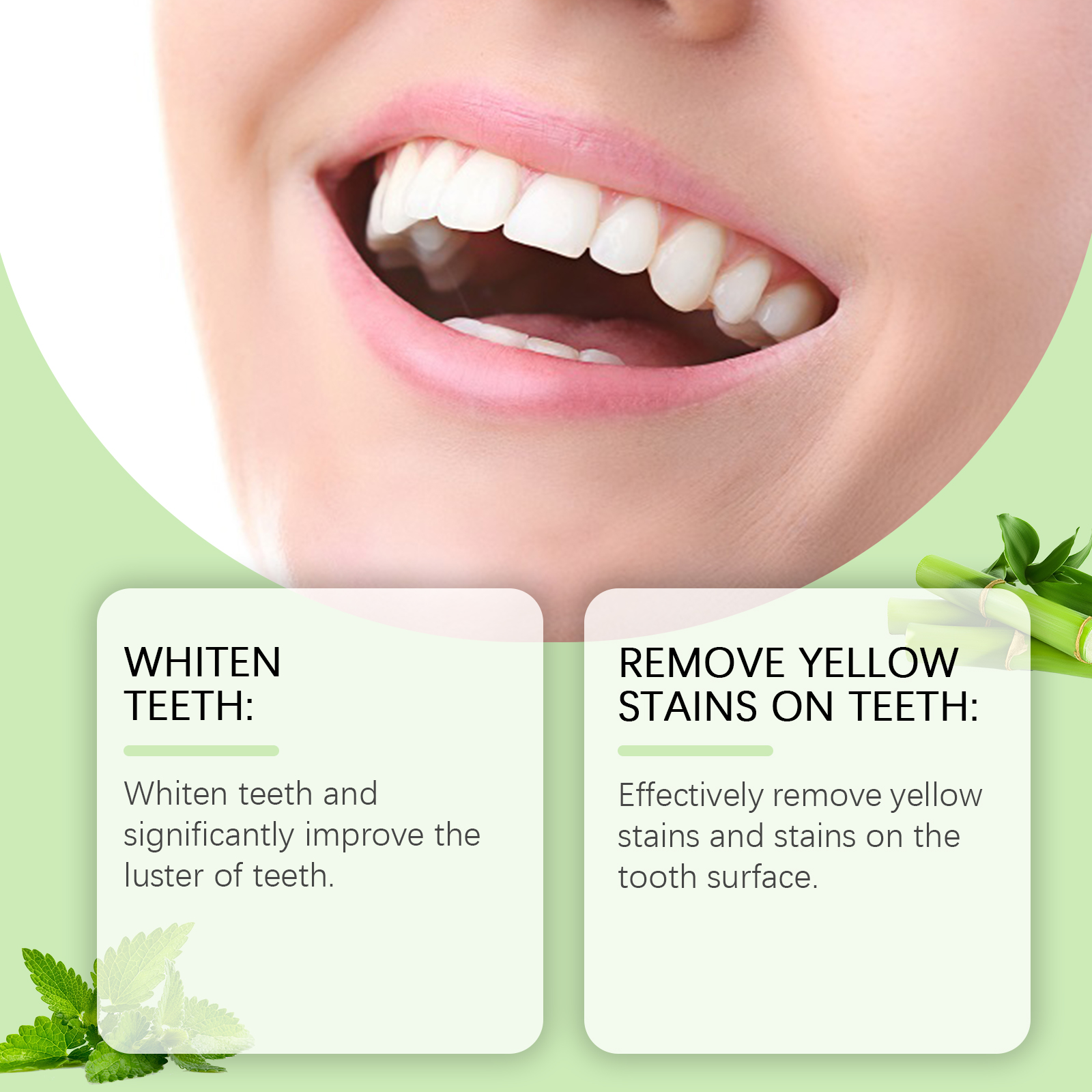Smiling mouth image showing whitening and yellow stain focus