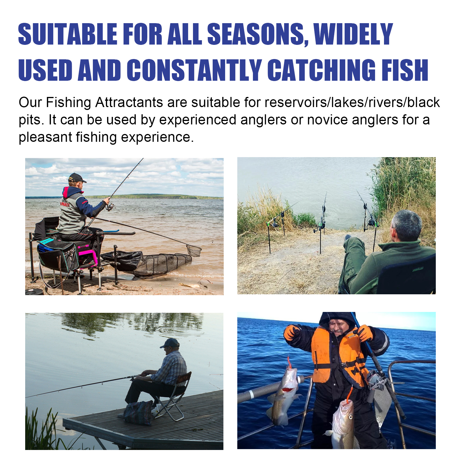 All-season fishing attractant powder promotional scene