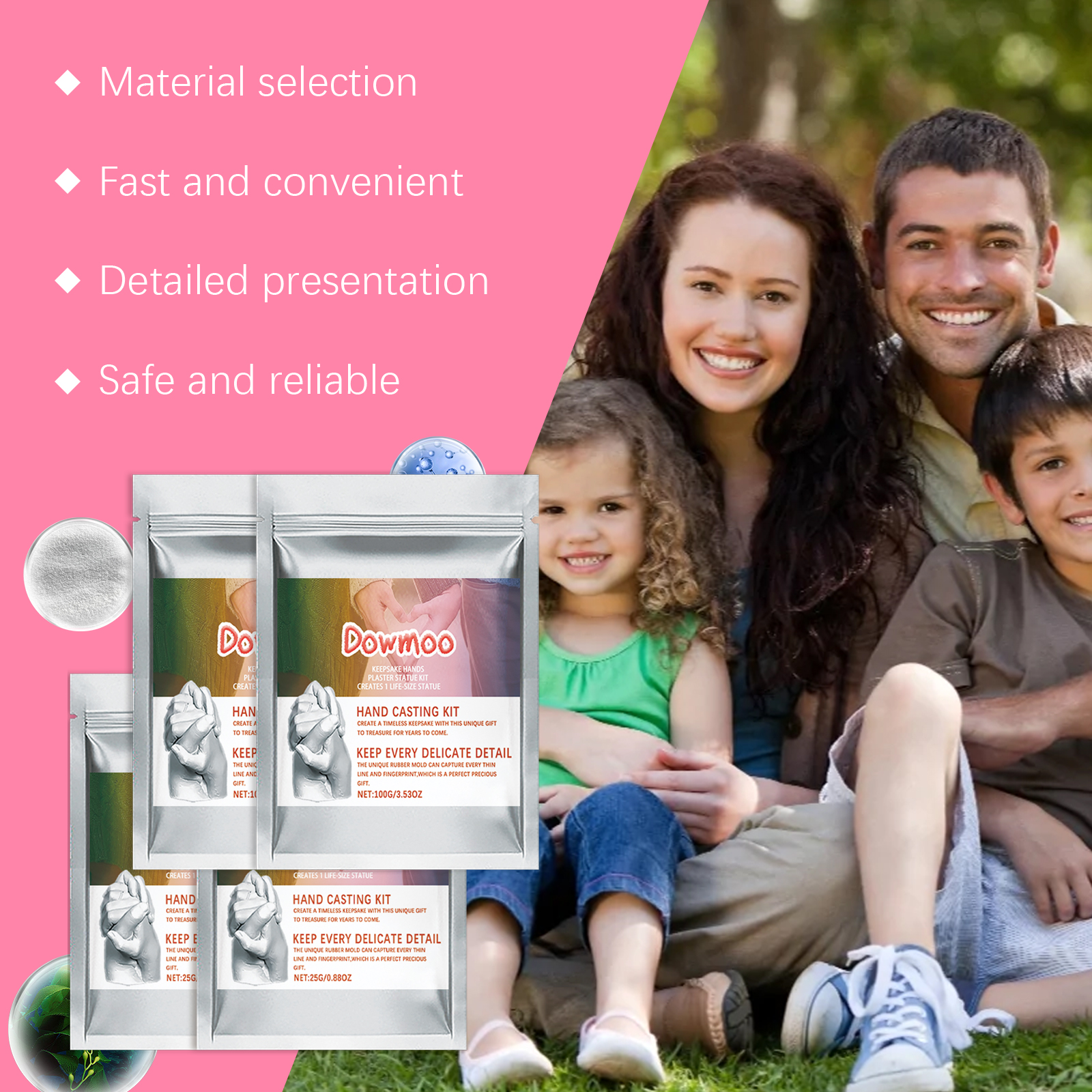 Hand casting sachets beside family keepsake photograph