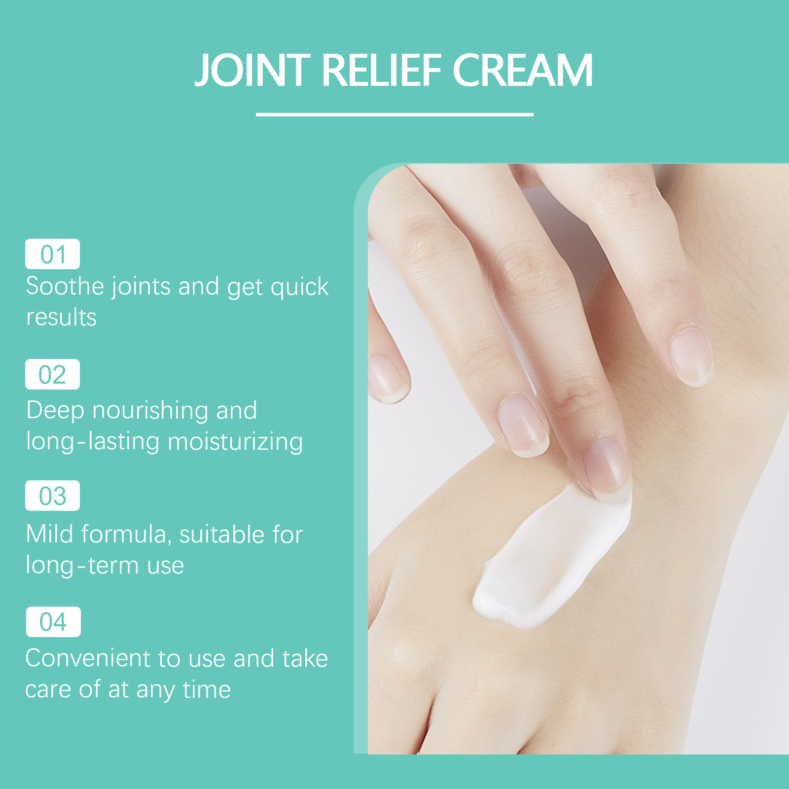 White joint care cream applied directly to skin