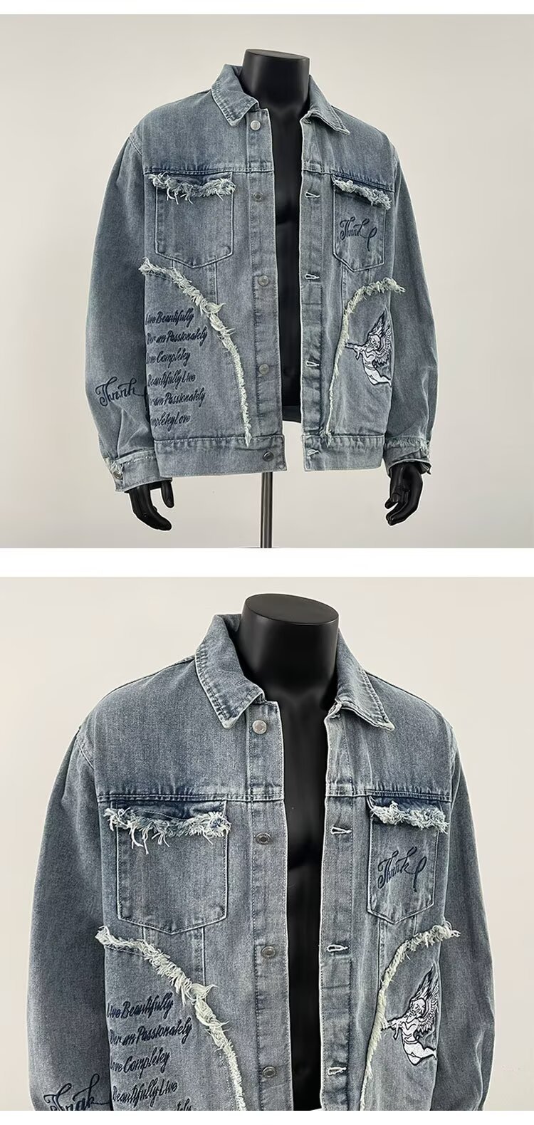 Unisex Vintage Loose-Fit Denim Jacket Front View