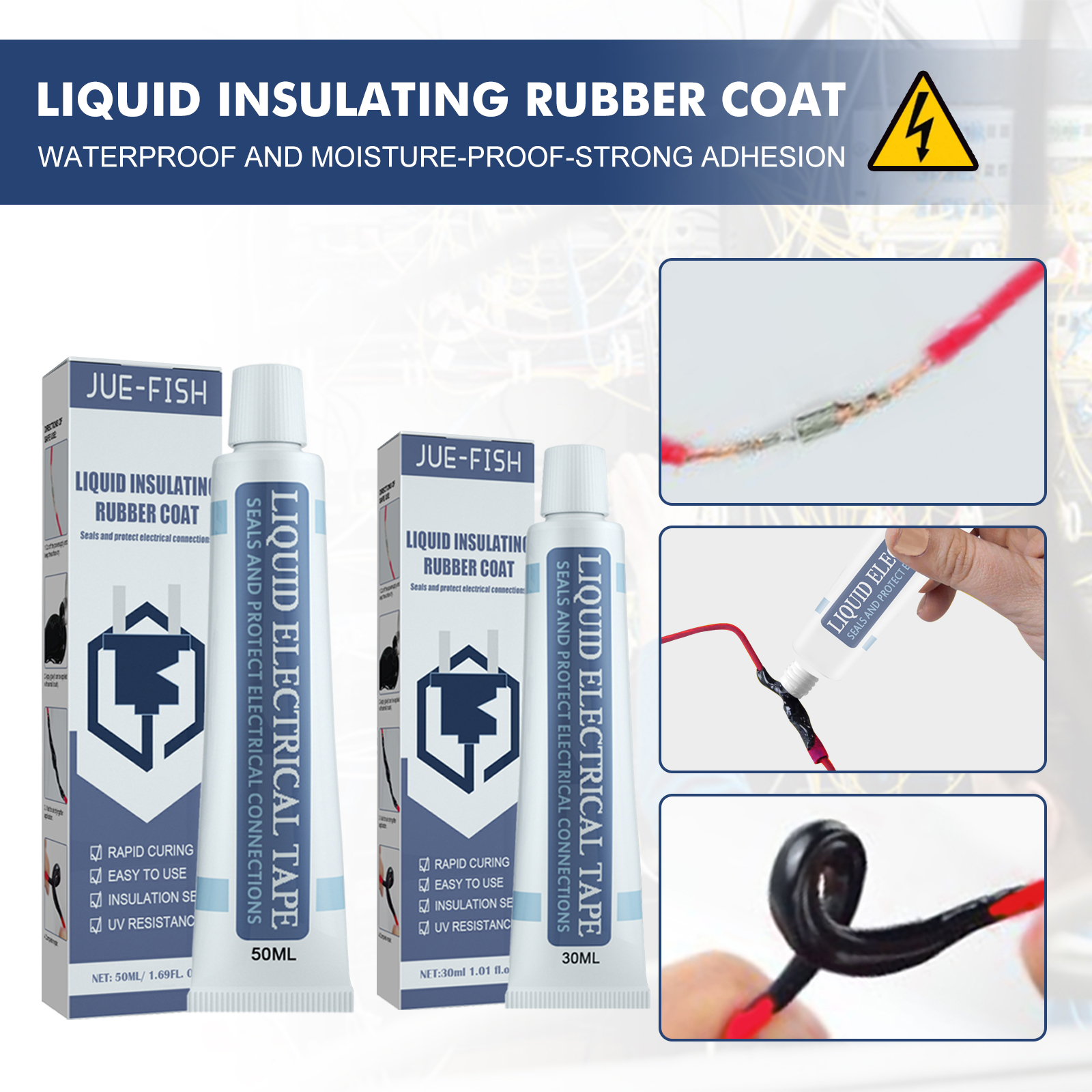 Liquid rubber coating covering repaired wire joins