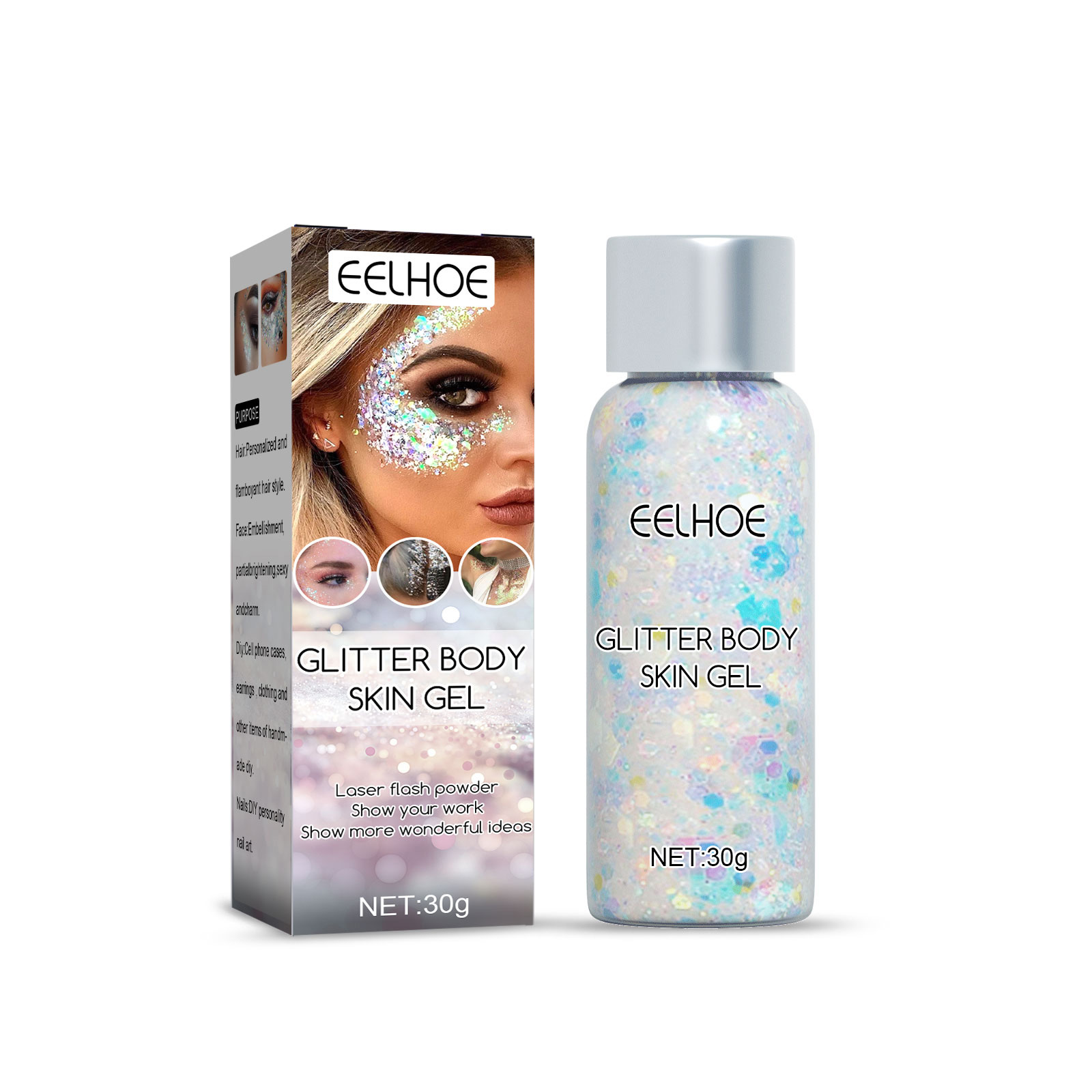EELHOE Shining Body Skin Gel (White) Makeup Fish Scale Sequi