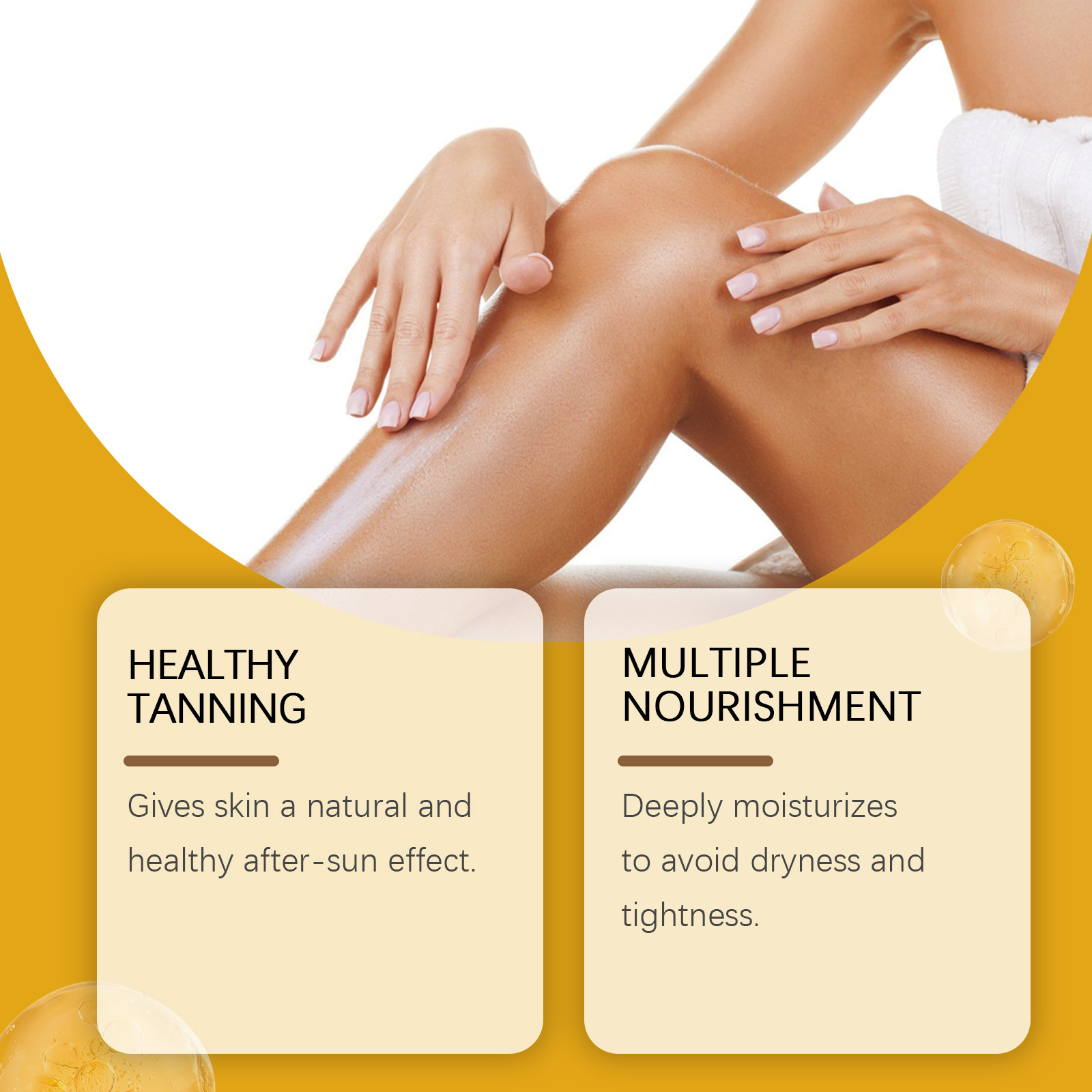 Glossy bronzed legs with OceAura lotion application