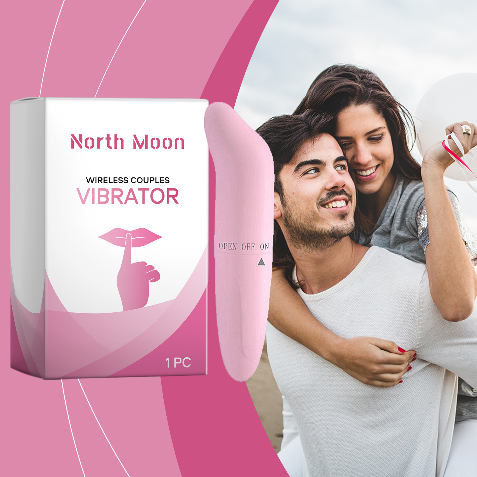 Couple lifestyle scene with portable wireless vibrator