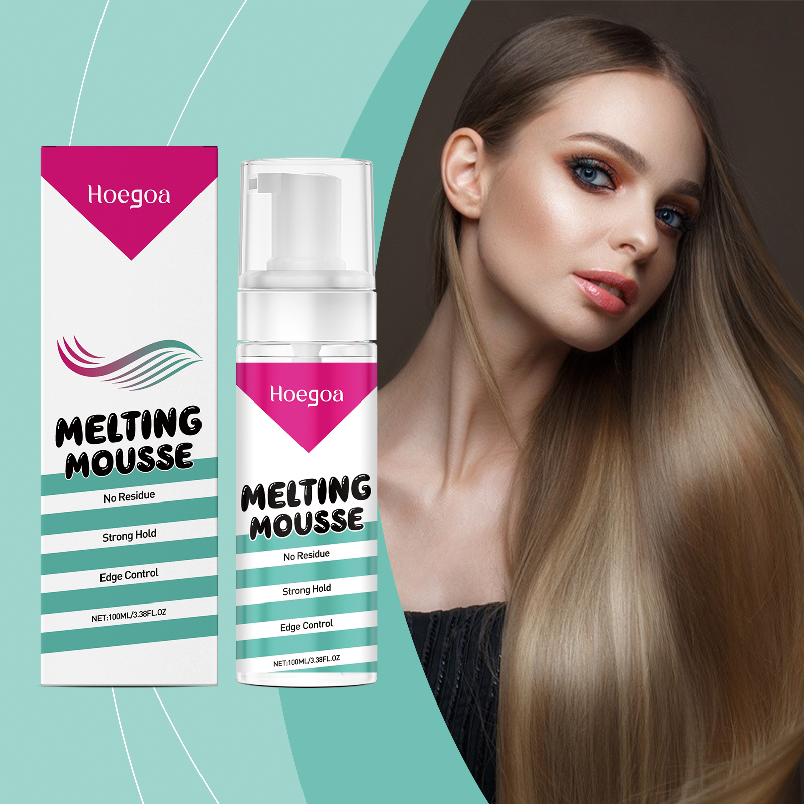 Woman with polished controlled hair and wig mousse