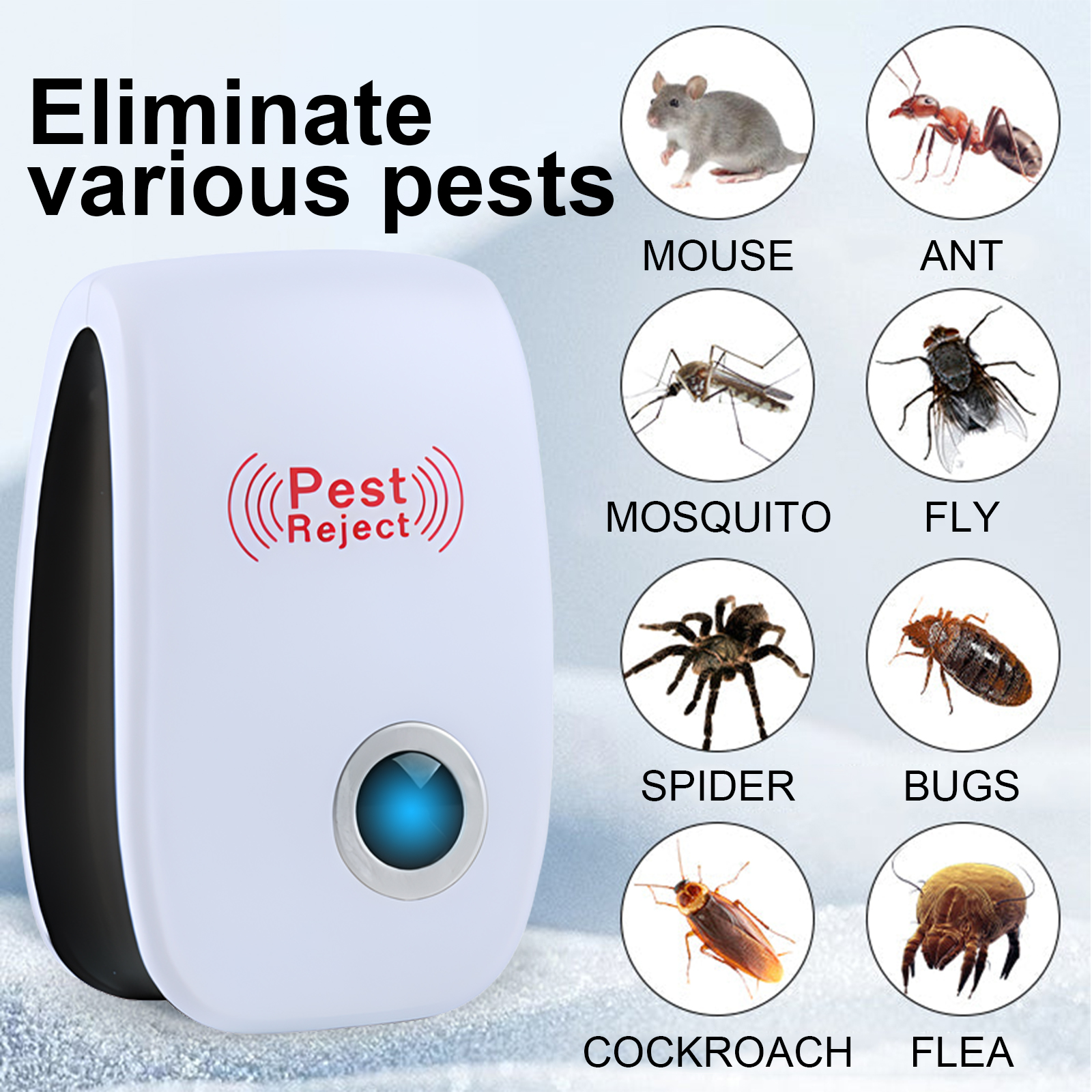 Pest repeller with ultrasonic wave and pest graphics