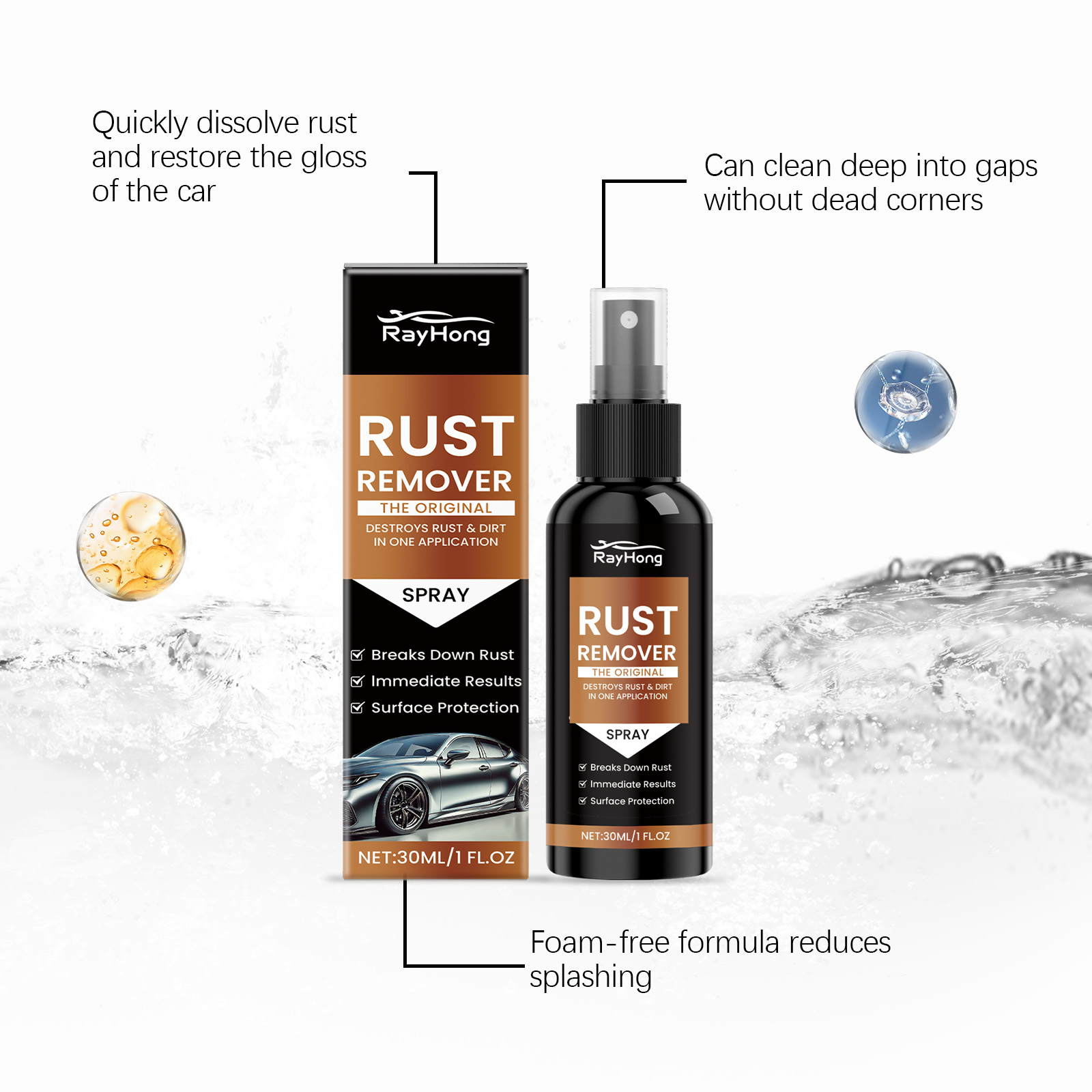 Foam-free spray applied to car surface