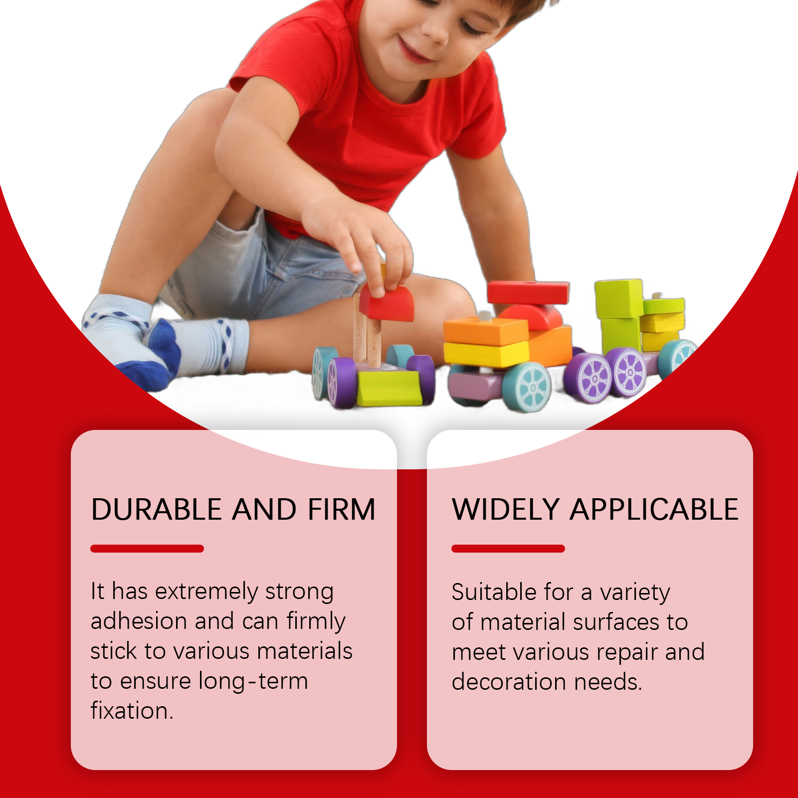 Adhesive shown with firmly bonded household objects