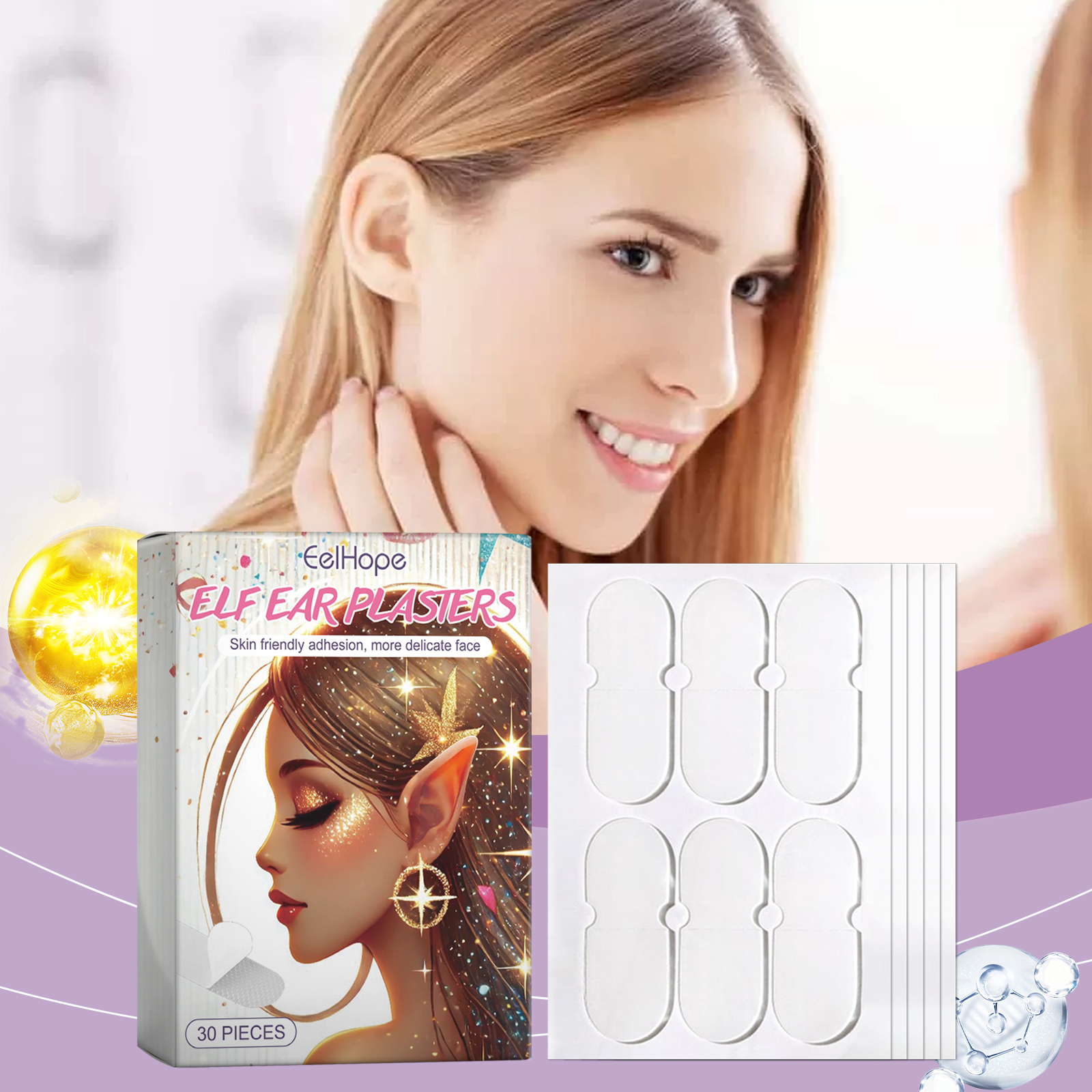 Elf ear plaster creating a pointed fantasy silhouette