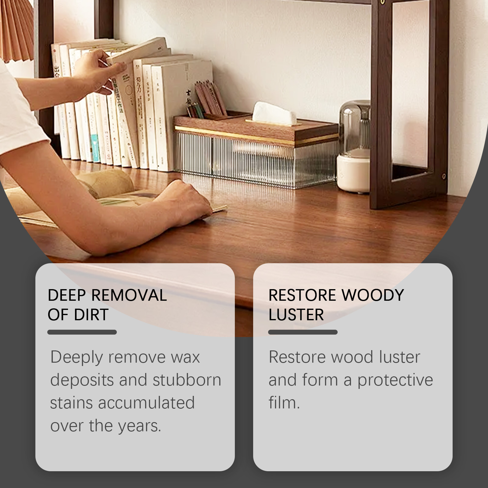 Beeswax spray used beside a wooden desk