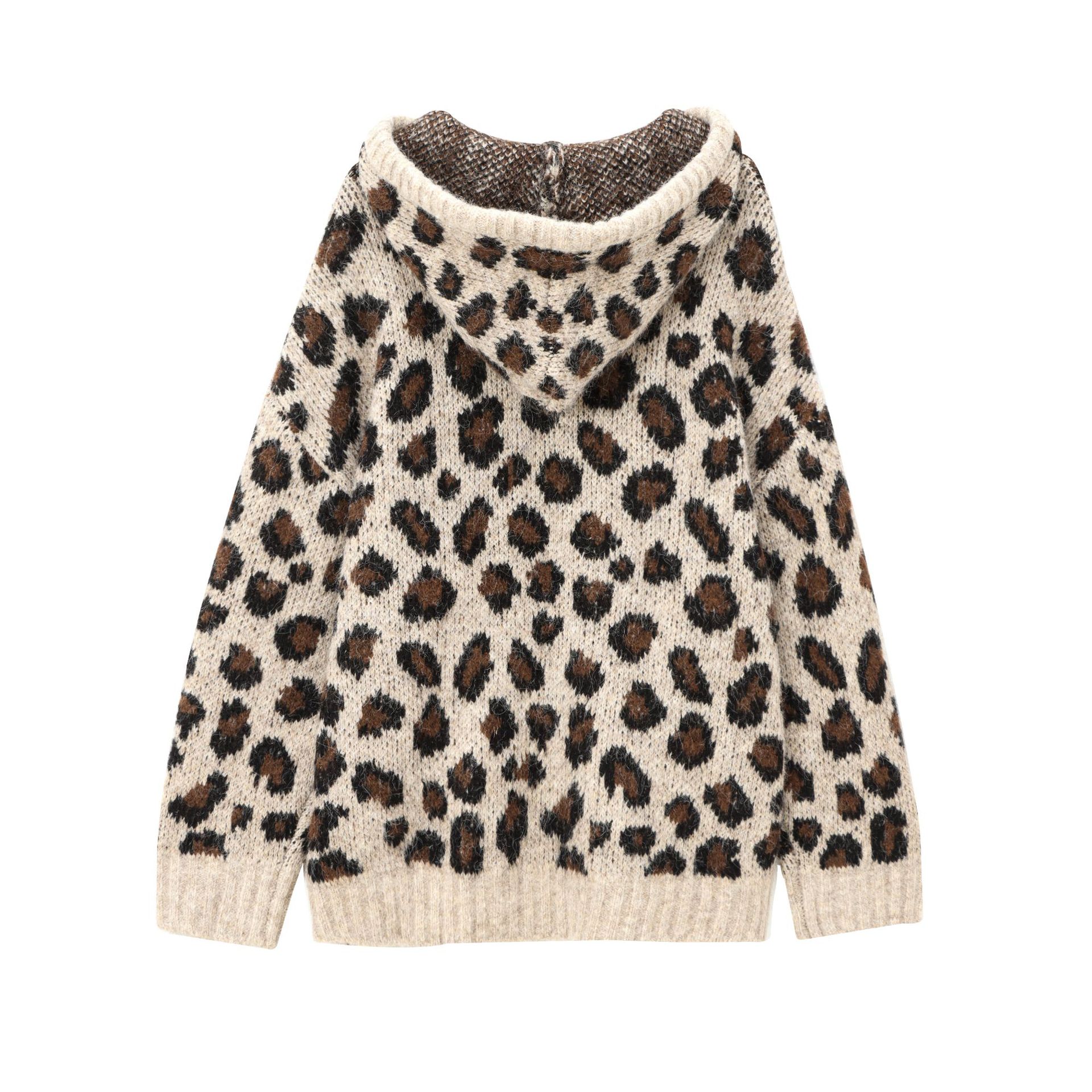 Vintage Animal Pattern Knit Hoodie Side View