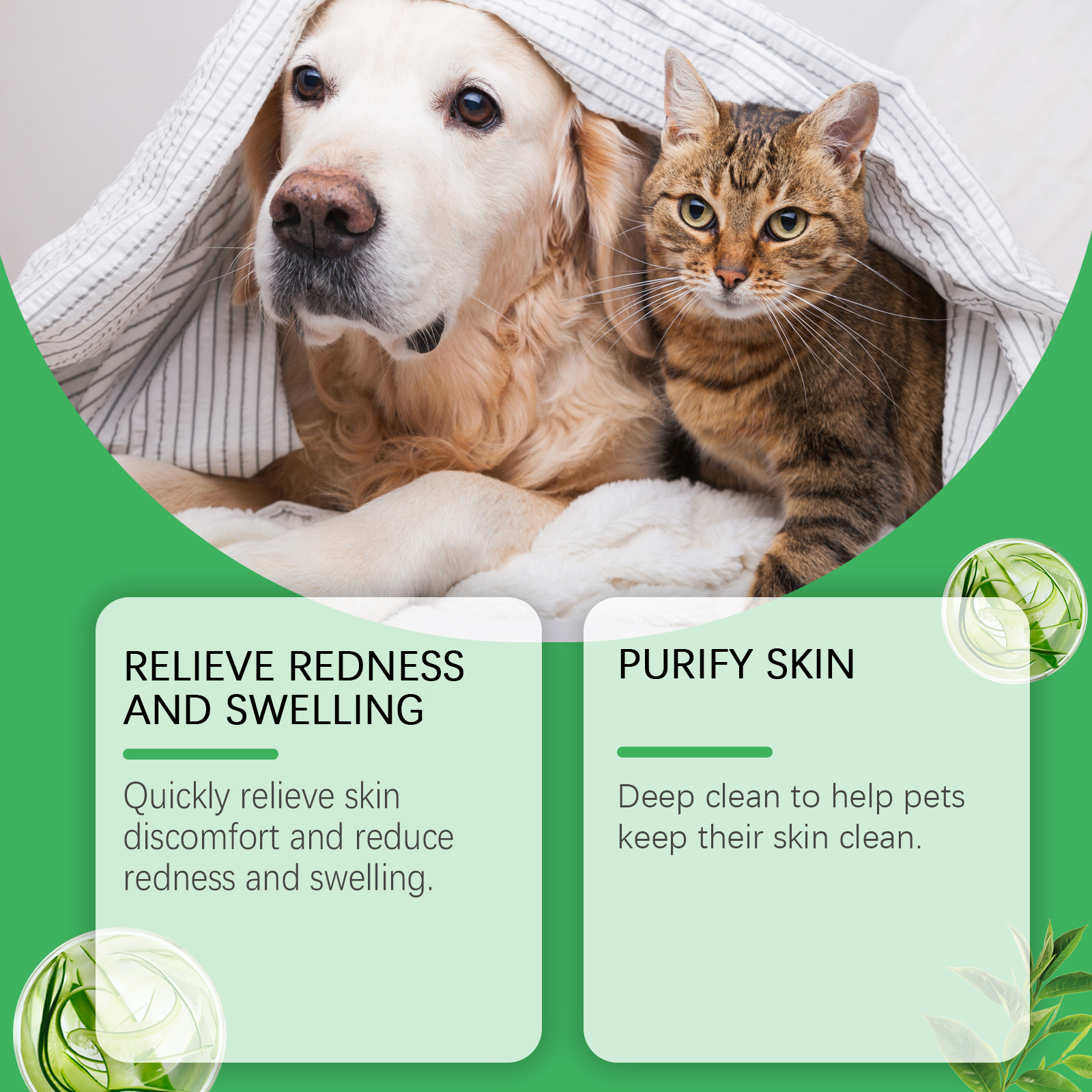 Pet cream benefit panel for irritated skin