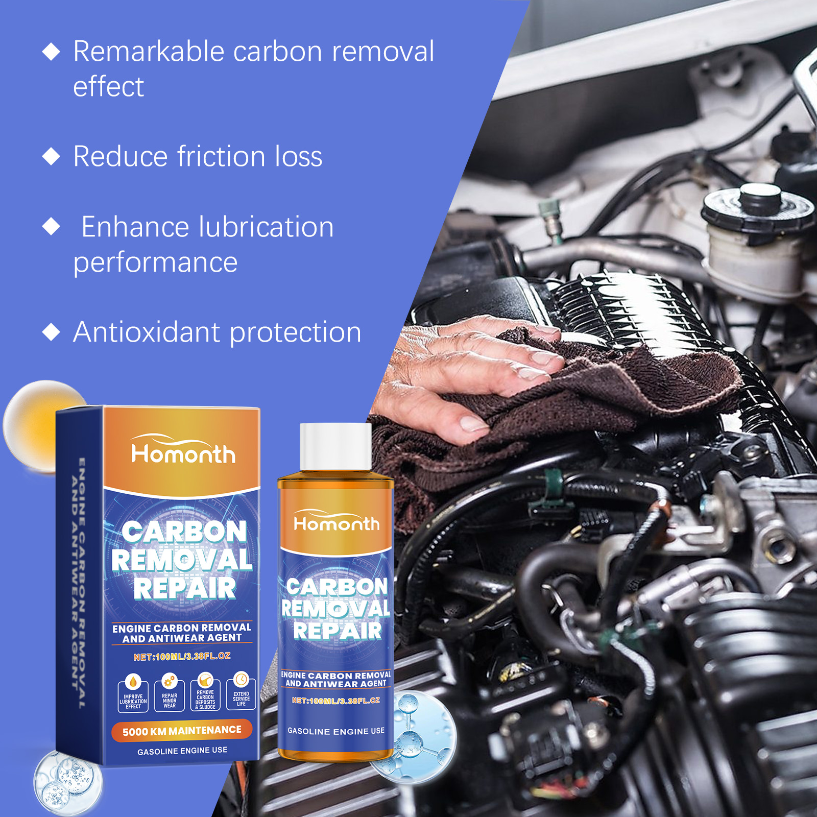 Mechanic beside engine additive technical benefit panel