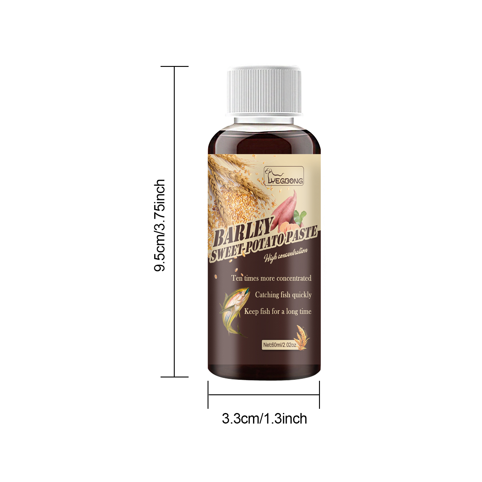 Brown liquid bait additive bottle with screw cap
