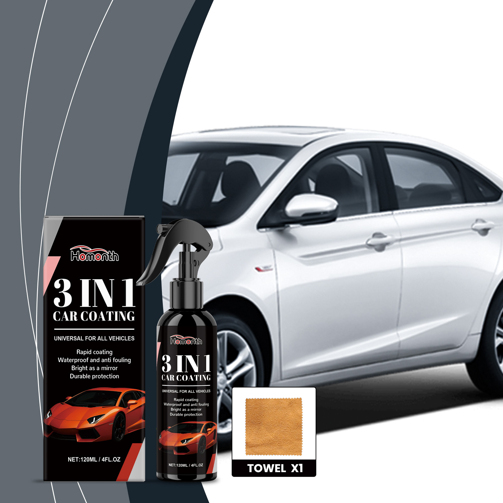 Homonth car spray beside a freshly washed sedan