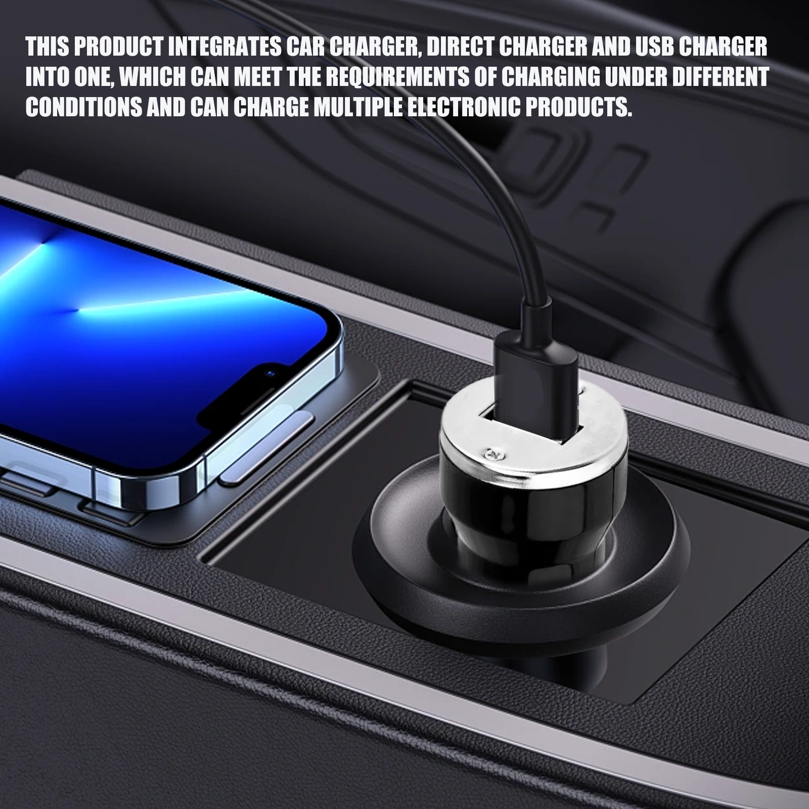 Black automotive plug connected to vehicle console