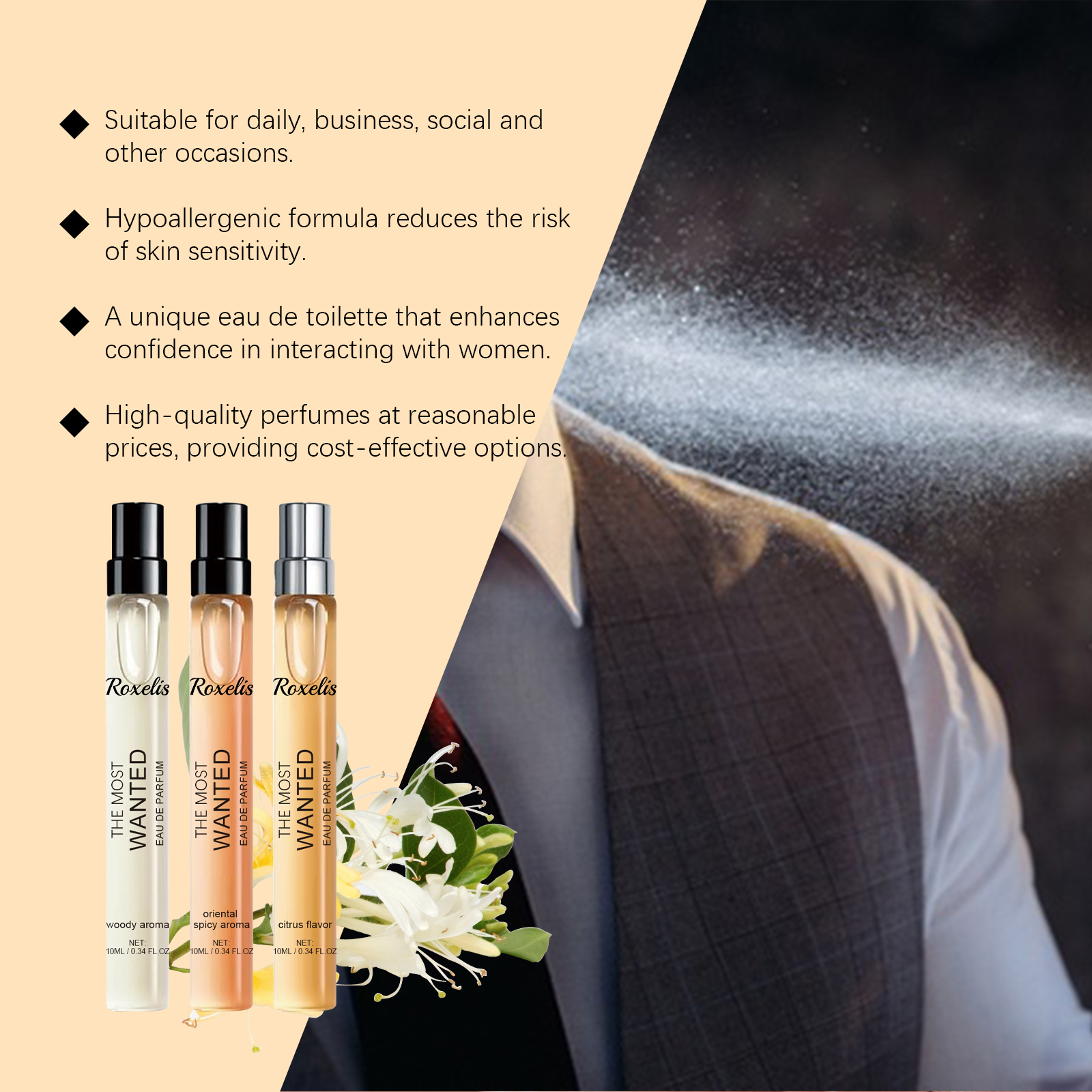 Man holding Roxelis portable fragrance spray