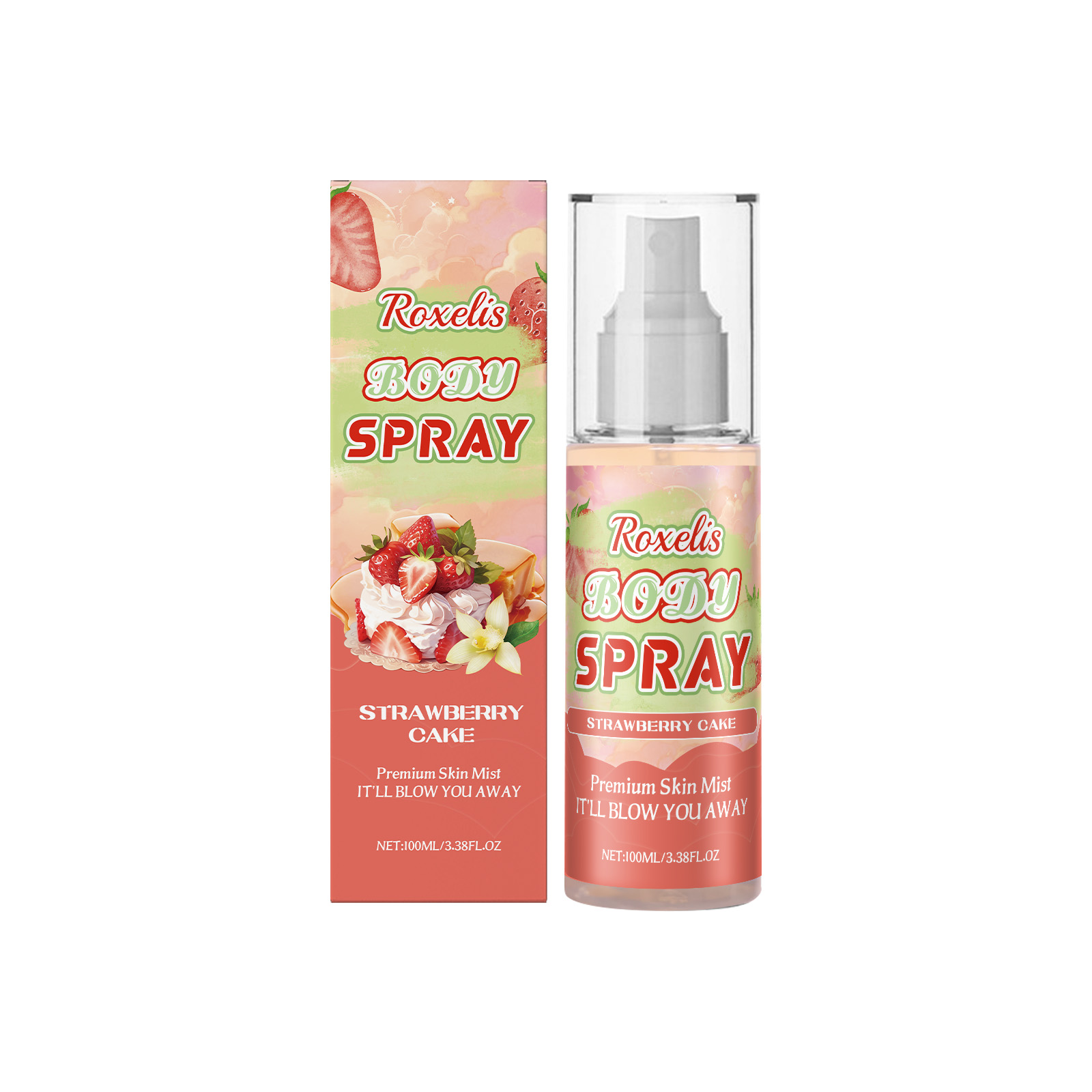 Roxelis Strawberry Cake Body Fragrance Spray Long-Lasting Fr