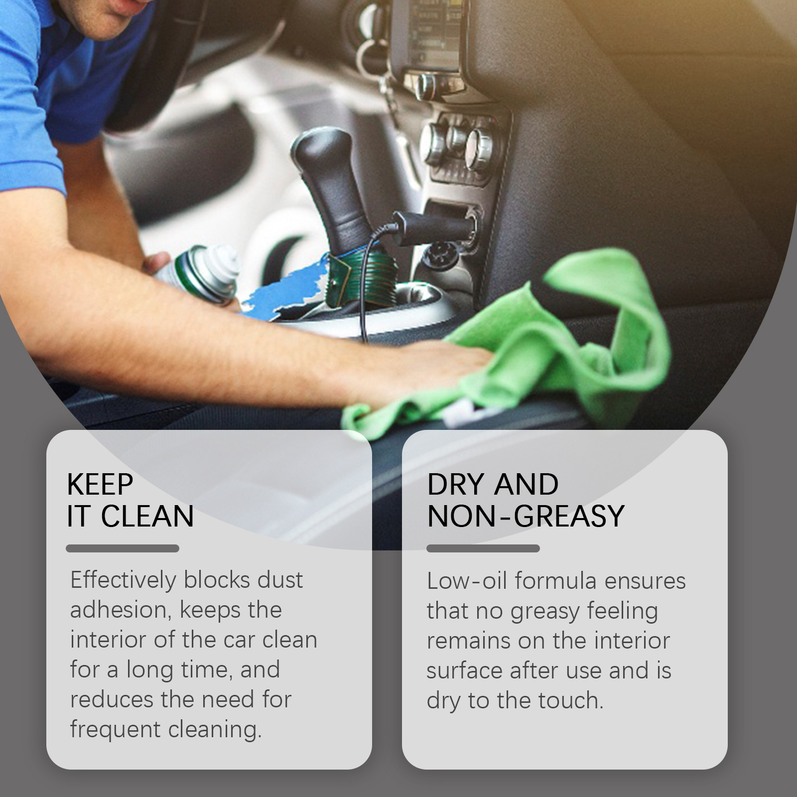 Fine mist spray used on vehicle center console