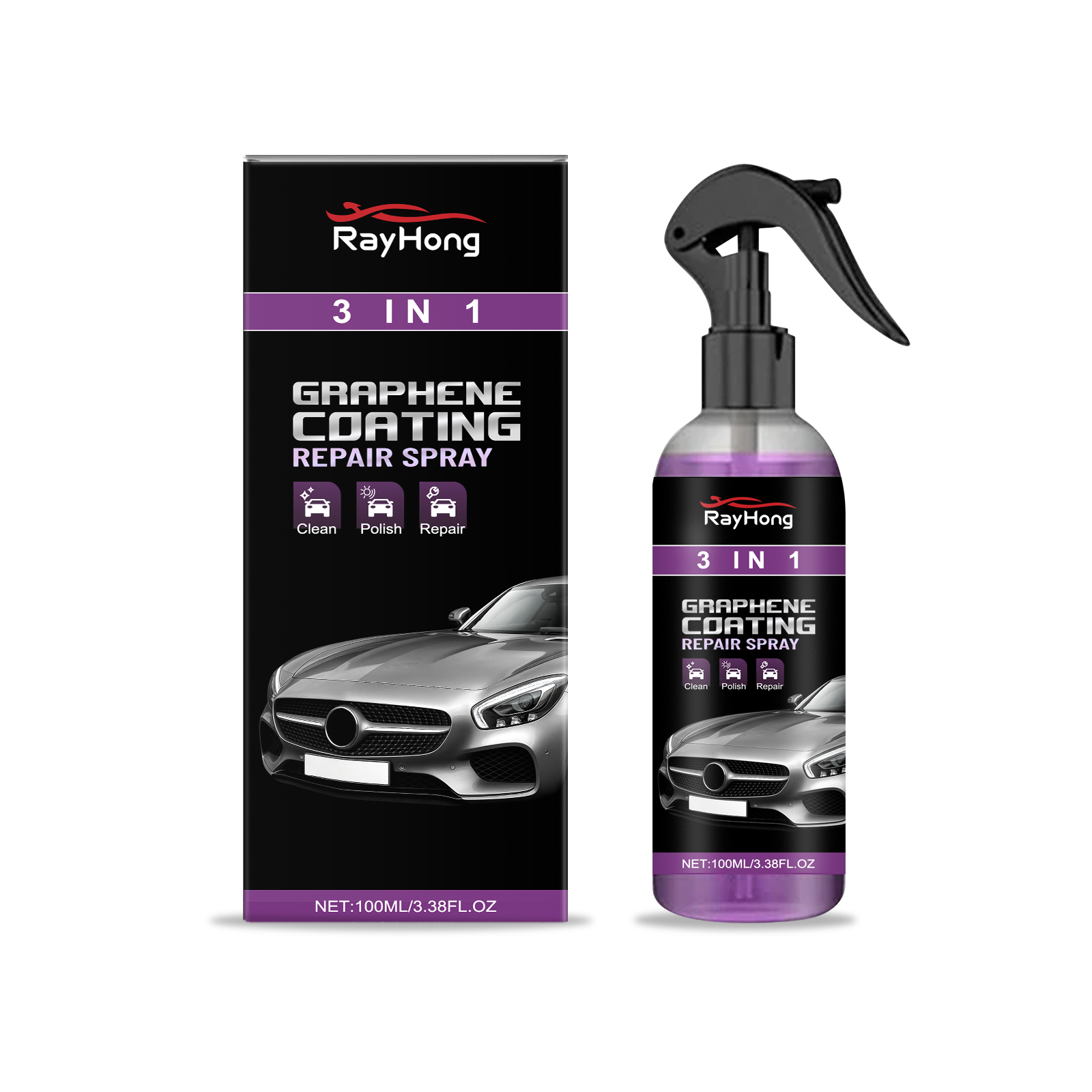 Rayhong 3-In-1 Automotive Paint Protection Spray, Nano-Coating Spray For Waterproofing, Anti-Fogging