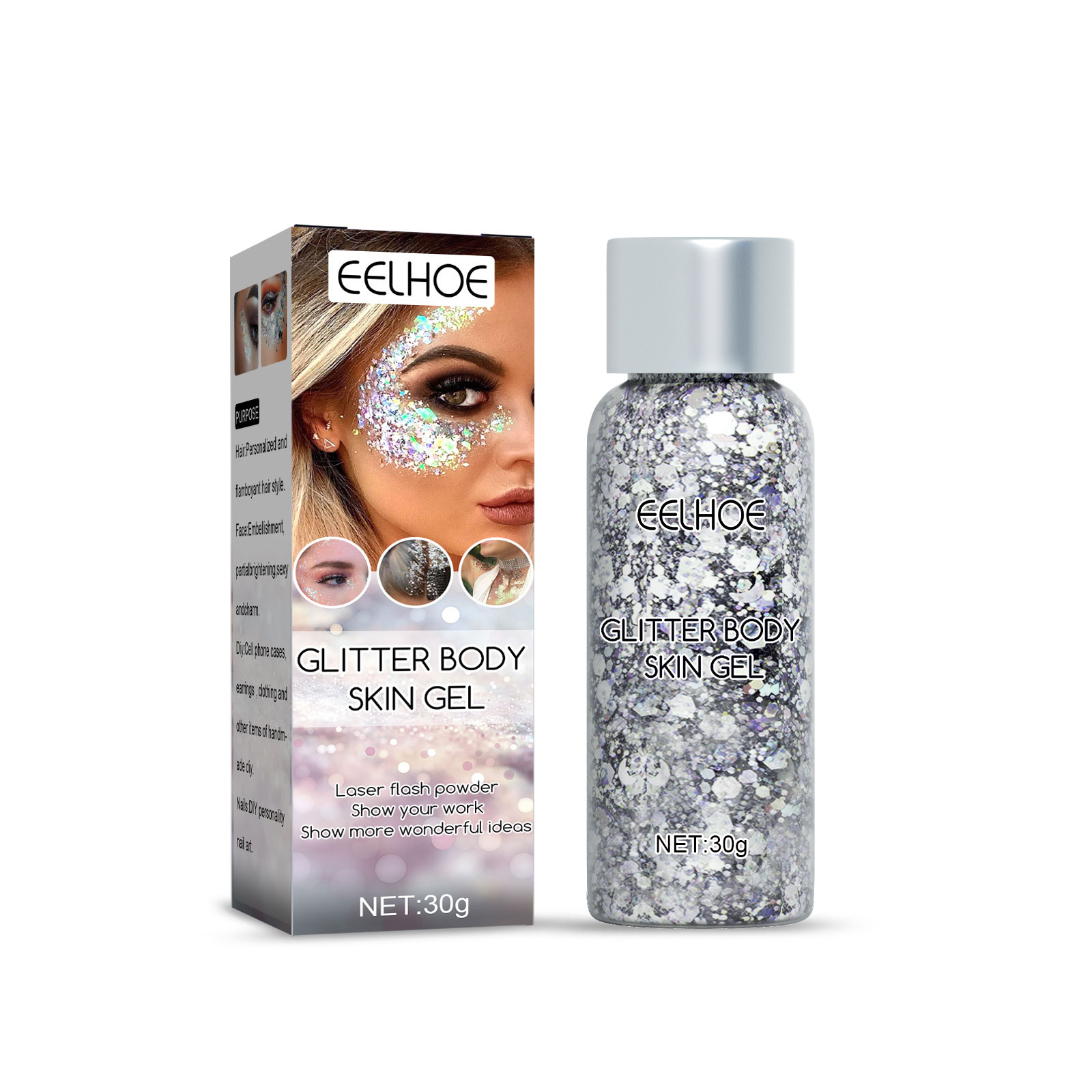 EELHOE Shining Body Skin Gel (Silver) Makeup Fish Scale Sequ