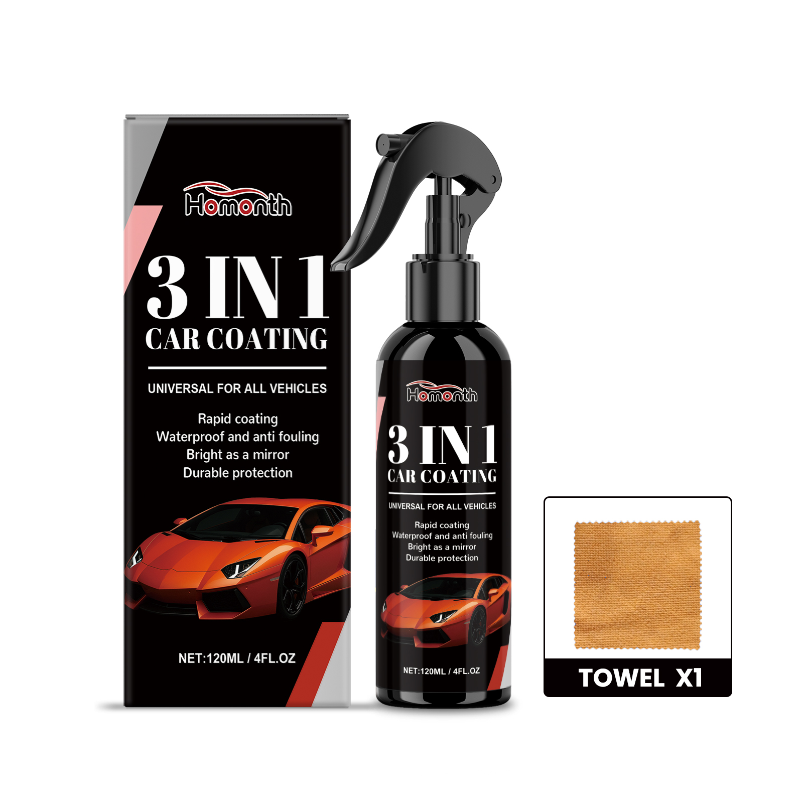 Homonth 3-In-1 Car Coating Spray, Car Coating Paint Surface Waxing, Stain Cleaning, Polishing And