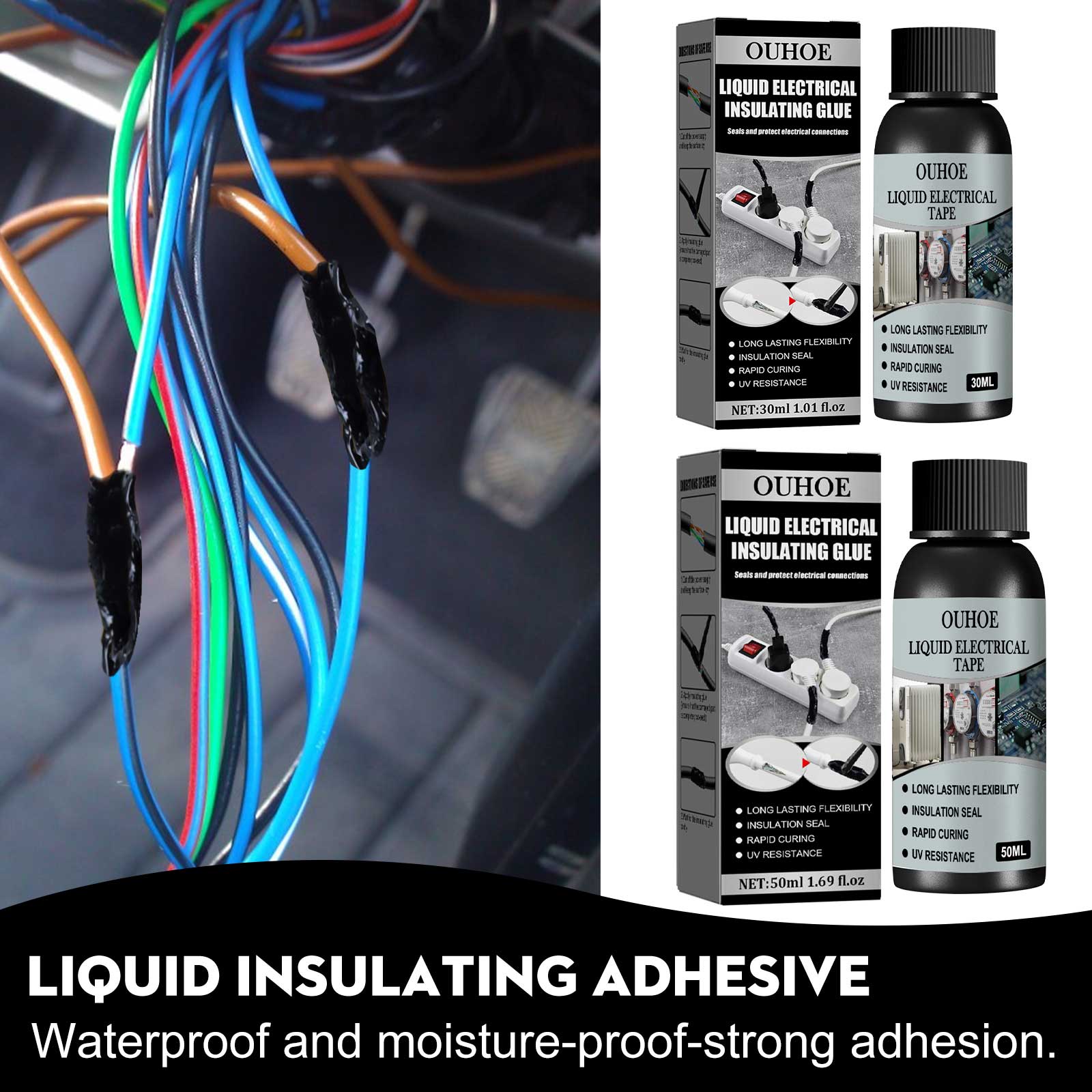 Flexible black coating around colorful wire connections
