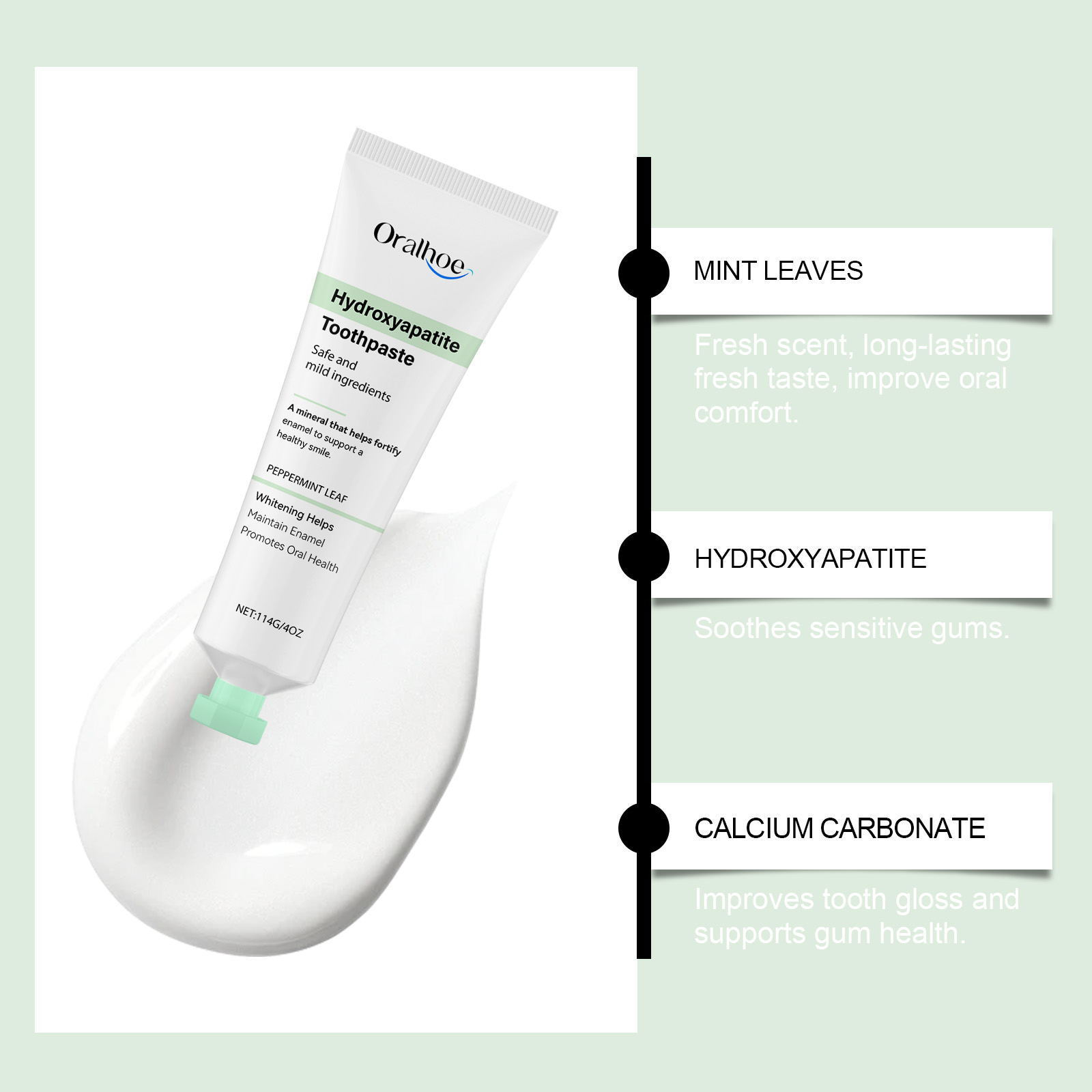 Toothpaste ingredient callouts with hydroxyapatite