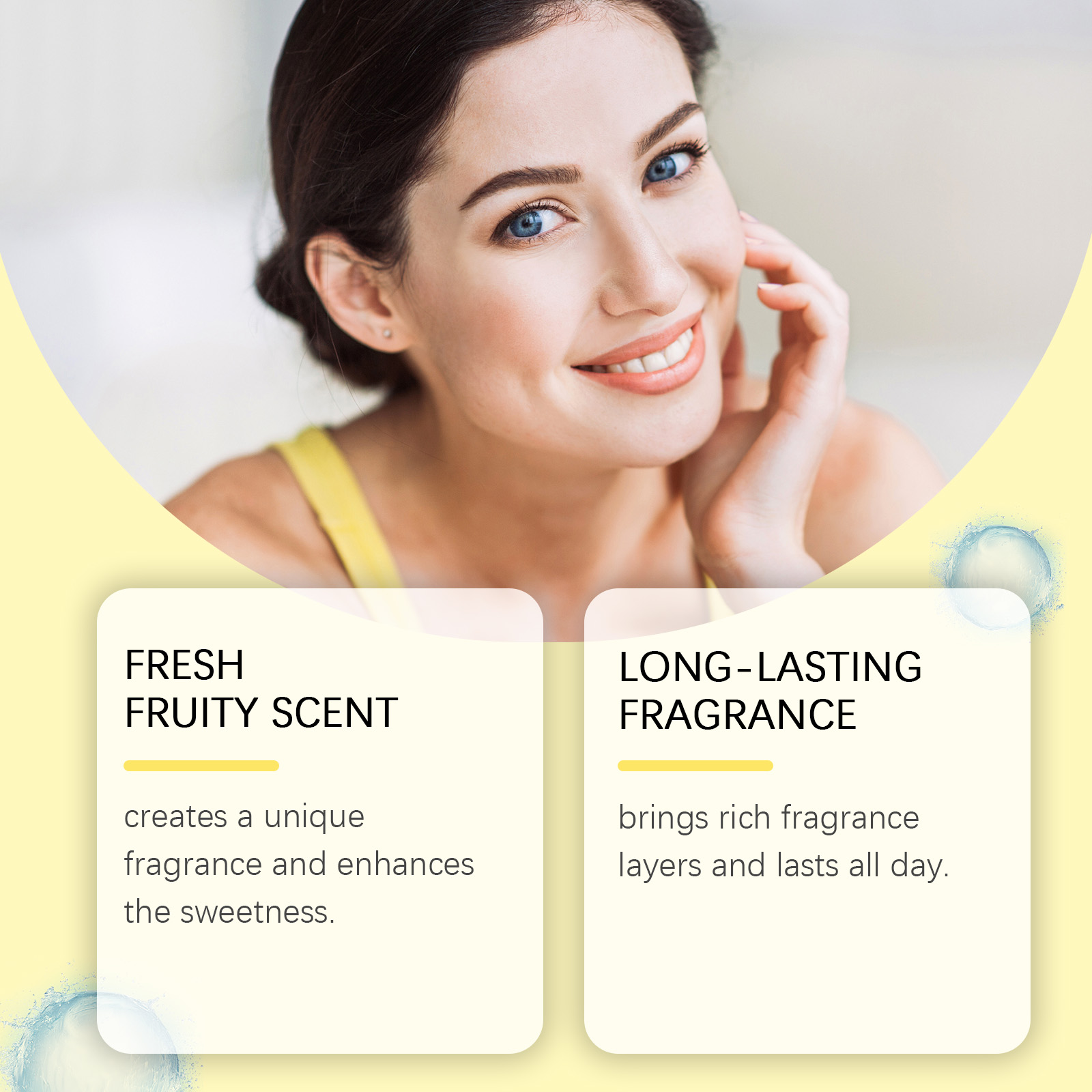 Woman with fresh fruity fragrance scent cards