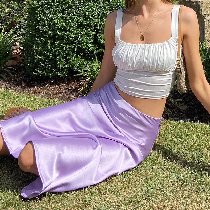 Solid-Purple-Satin-Silk-Women-