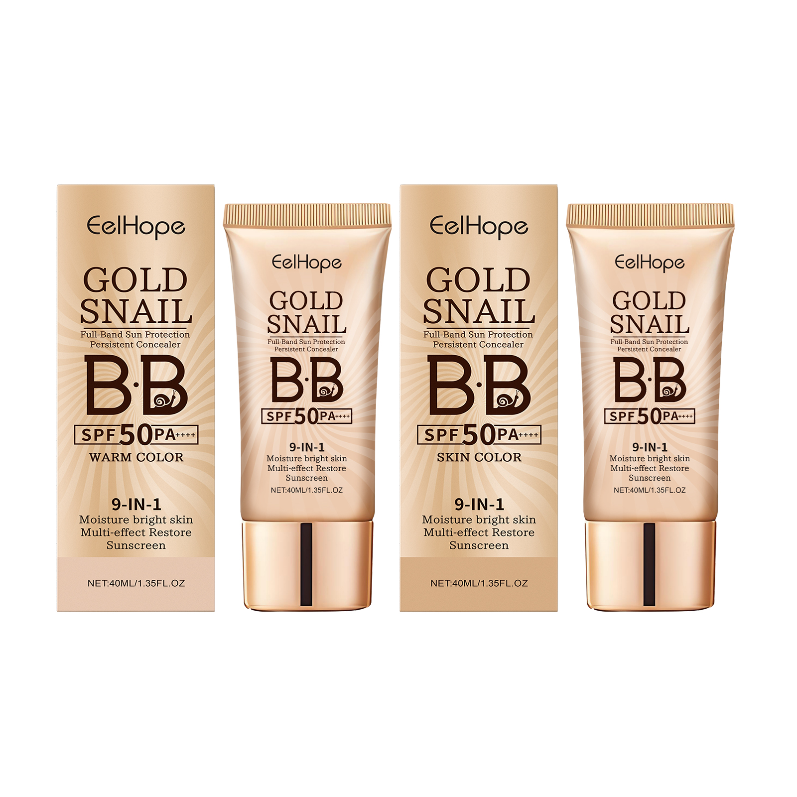 Eelhope Gold Snail Protective Bb Cream, Moisturizing Concealer Skin Tone Natural Color Waterproof