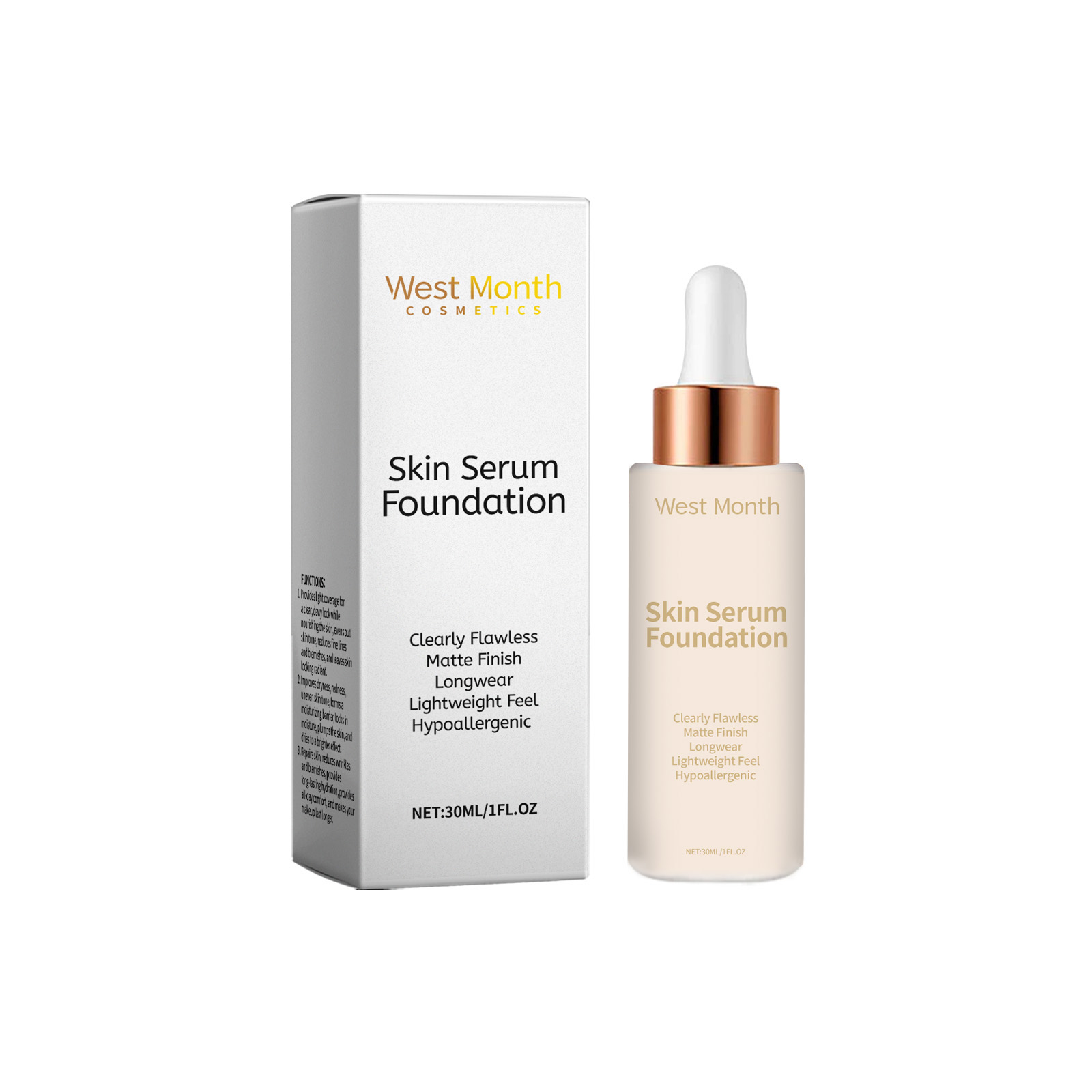 West&Month Moisturizing Liquid Foundation, Long-Lasting Long-Lasting Moisturizing Light Skin Care