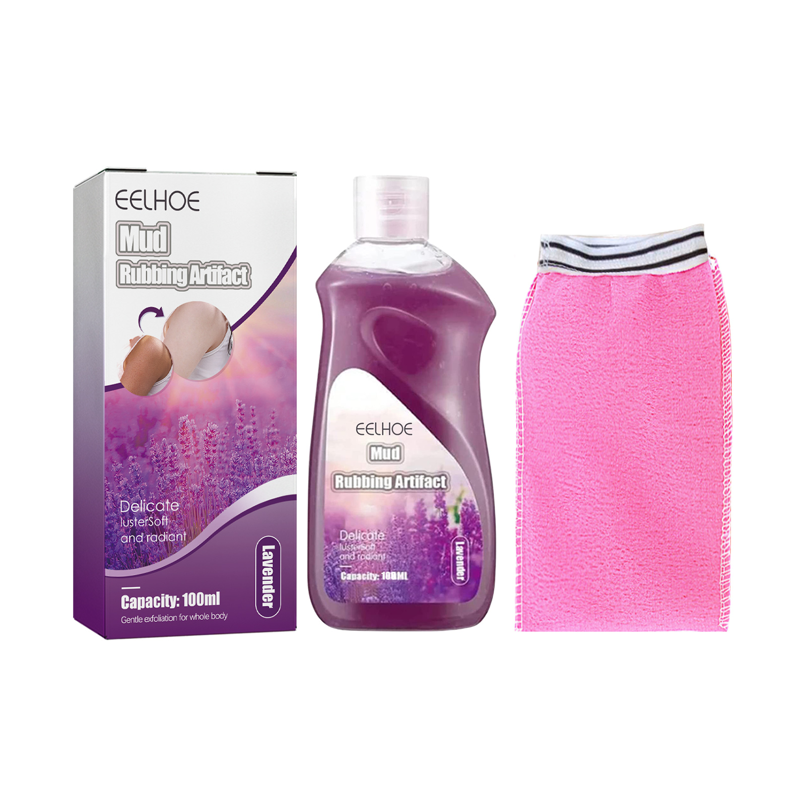 EELHOE Body Exfoliating Gel - Lavender Set, For Skin Cleansing, Back Acne Scrubbing, Improving Dull