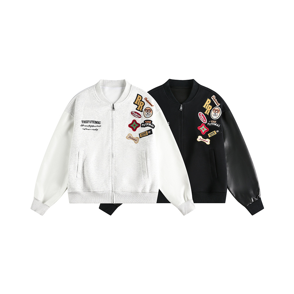 Street Style Floral Collarless Jacket - front view