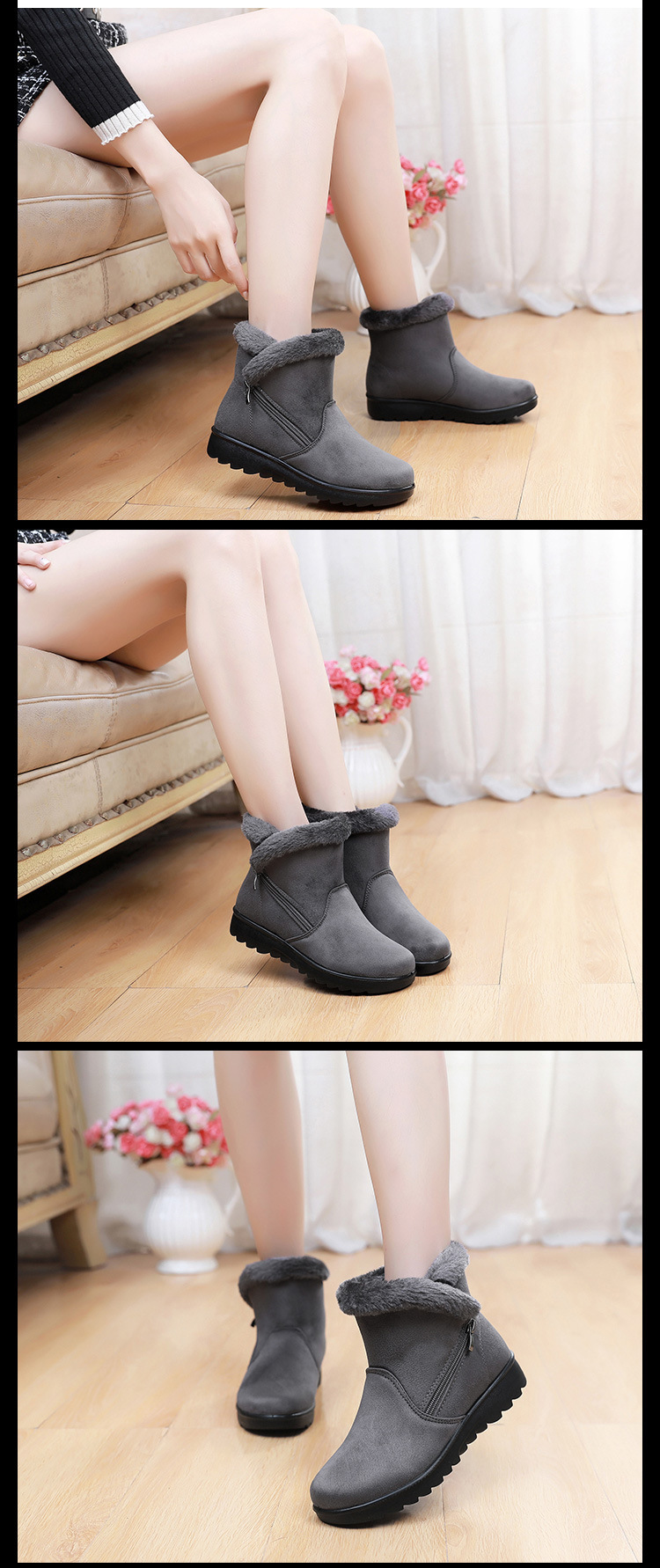 Sapatos de tecido quente para mulheres, botas de neve para idosos