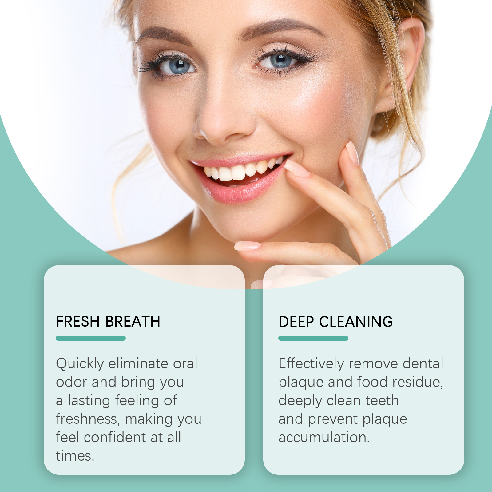 Smiling woman highlighting fresh breath and deep cleaning