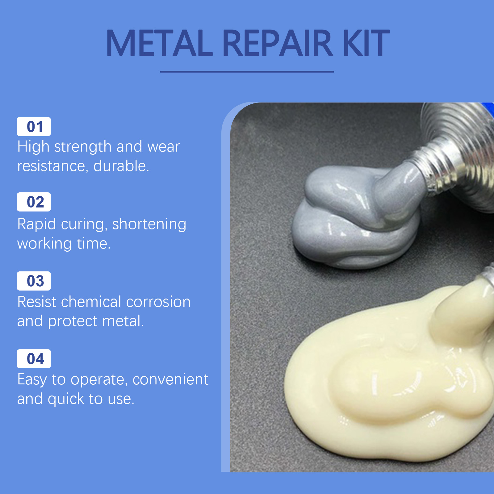 Metal repair adhesive benefits and mixed compound graphic
