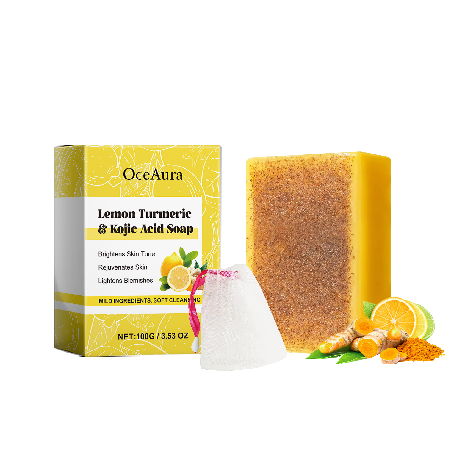OceAura Lemon Brightening Turmeric Acid Soap Gently Cleans And Moisturizes Refreshing And Delicate