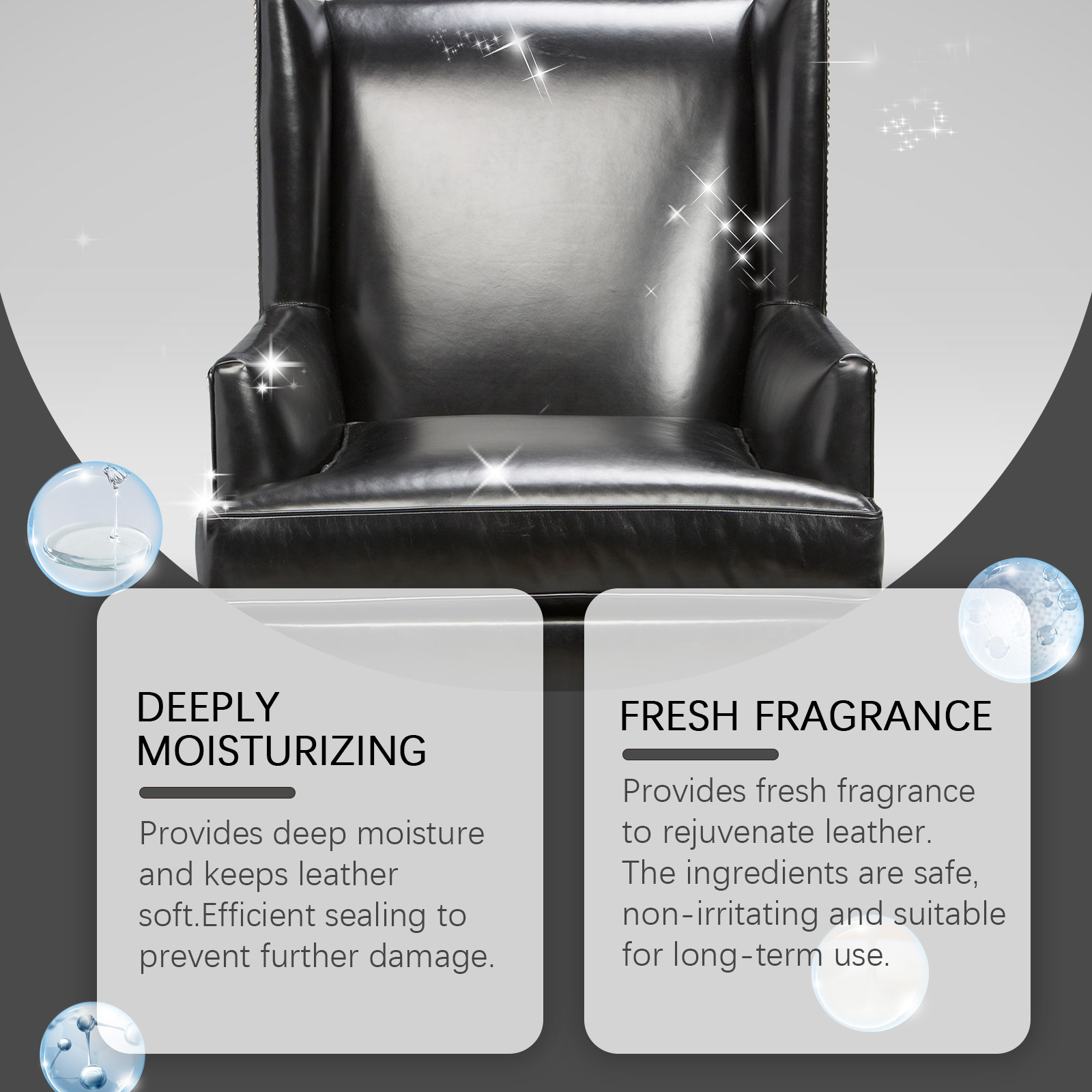 Refreshed black leather chair with repair cream kit