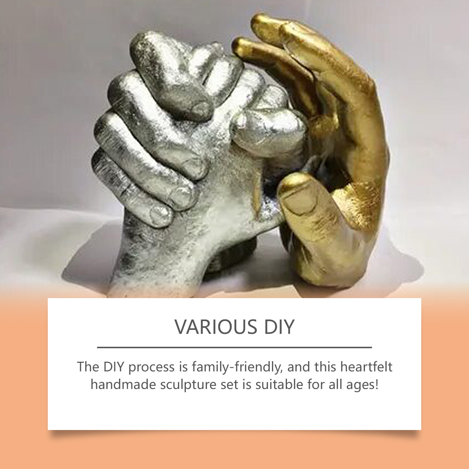 Intertwined finished hand sculptures on a home tabletop